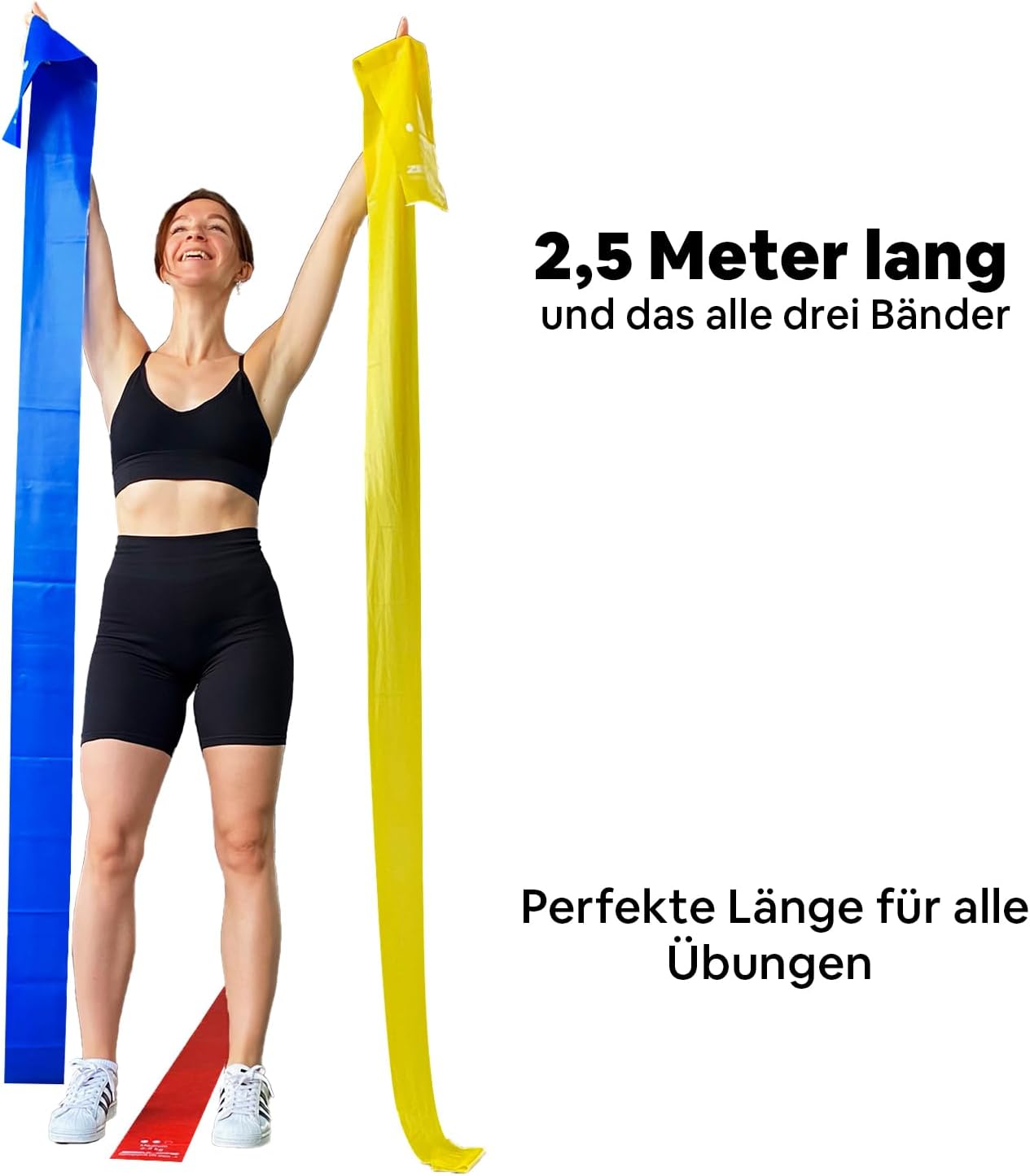 Fitnessbänder 2,5 m lang – Widerstandsbänder Muskelaufbau, Yoga, Pilates & Physiotherapie, originelles Fitnessband, Übungsband, extra langes Trainingsband, mehr Bewegungsfreiheit – Bild 2