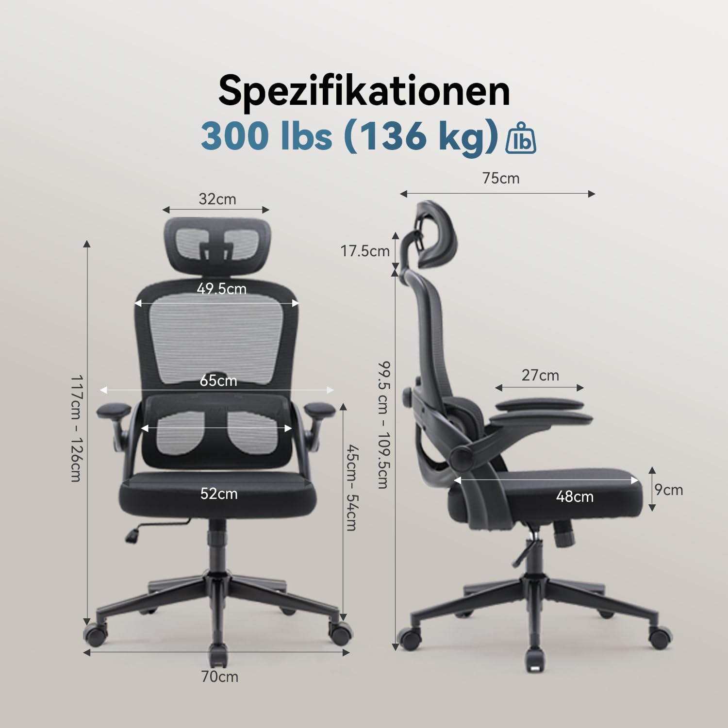 SIHOO M102C Ergonomischer Bürostuhl aus Netzstoff, Schreibtischstuhl mit hoher Rückenlehne, 3D-Armlehnen, Auf- und Ab-Lendenwirbelstütze, drehbarer Computer-Arbeitsstuhl, Schwarz – Bild 3