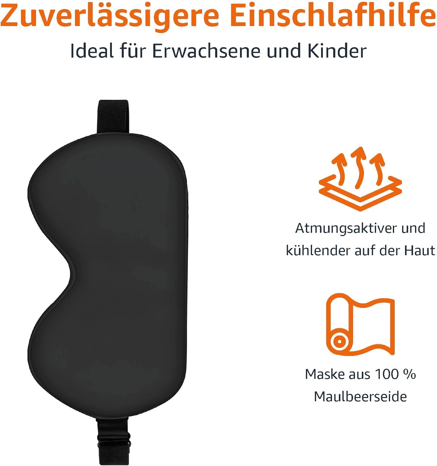 Amazon Basics – Schwarze, gebogene Schlafmaske aus natürlicher Maulbeerseide mit verstellbarem Riemen – Bild 2