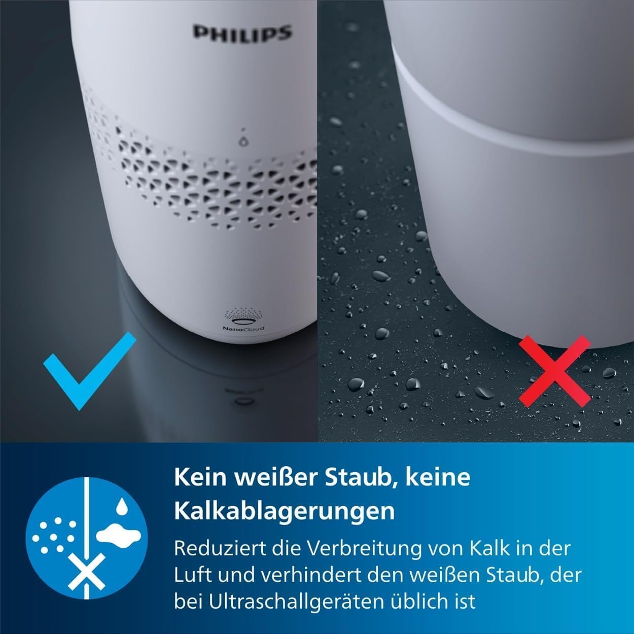 Philips Luftbefeuchtung 2000-Serie – NanoCloud-Technologie, befeuchtet Räume bis zu 31 m², 2 l Wassertank, 99 % weniger Bakterien, Weiß (HU2510/10) – Bild 8