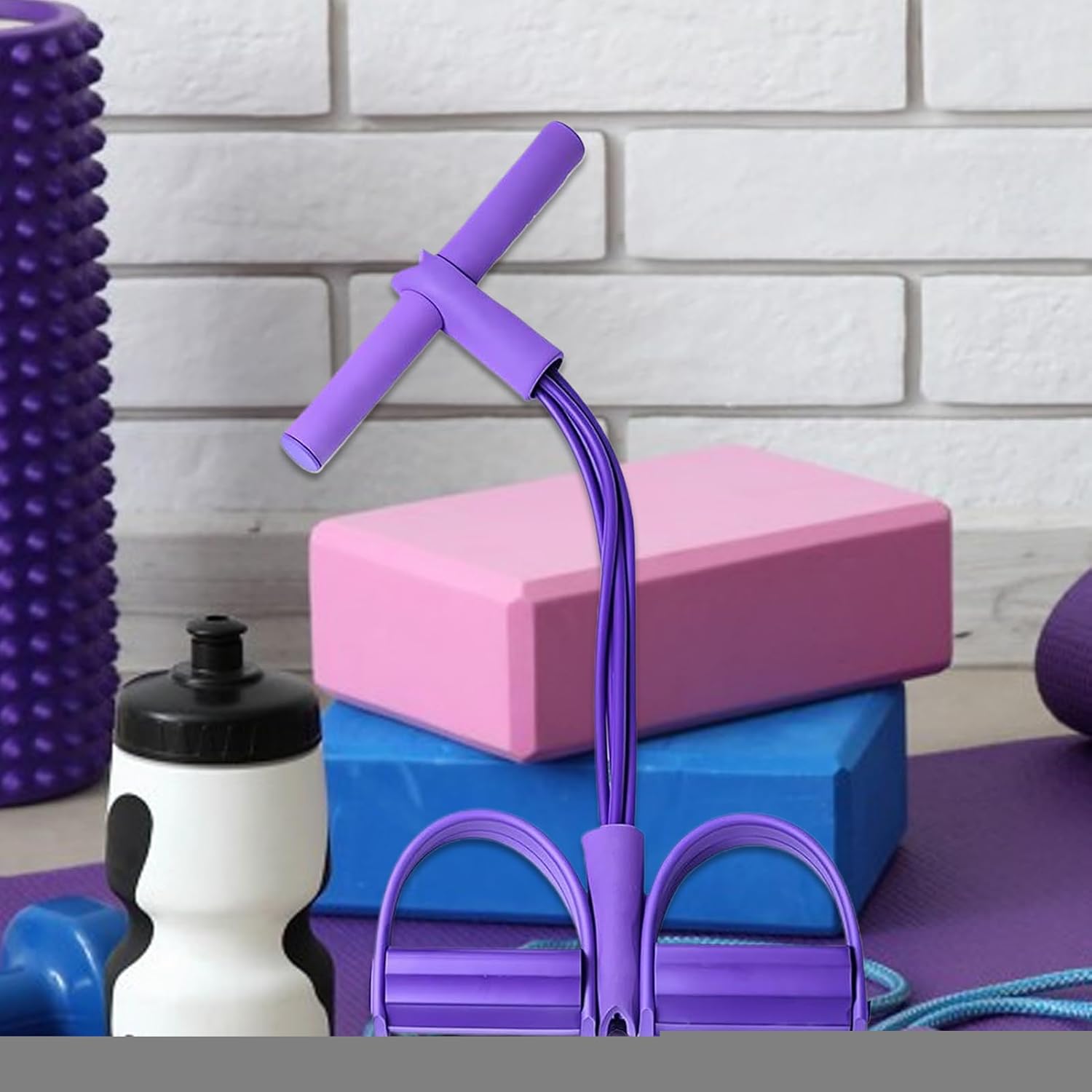Fitnessbänder mit Widerstand | Fitness-Widerstandsband | 4-Röhren-Pedal und Knöchelzug-Widerstandsband | 4 Trainingsbänder mit Fußpedal und Zugseil | Sit-up-Trainingsgerät für Frauen und Anfänger – Bild 6