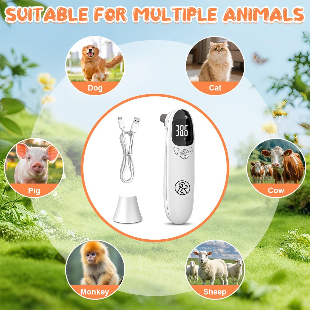 Fieberthermometer Hund, Digitales Haustierthermometer mit LED-Anzeige, Tragbares Fiebermessgerät Ohr für Hunde und Katzen, Ohrthermometer Hund mit Speichermodus – Bild 7
