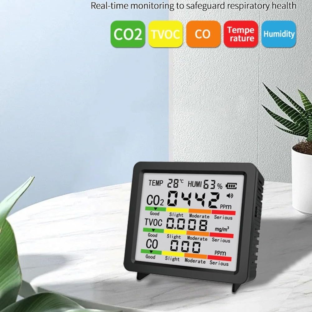 Tragbarer Luftmonitor, 4-Zoll-Bildschirm CO2/HCHO/TVOC-Temperatur-Feuchtigkeitsmessgerät, automatische Kalibrierung, USB-C-Betrieb für Innen-, Heim-, Büro-, Auto- und Luftsteuerung – Bild 4
