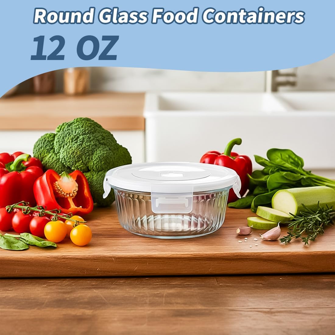 H.JSS WDJS 4 Stück kleine runde Meal-Prep-Boxen aus Glas, runde Glasbehälter mit Deckel, BPA-frei, kleine Meal-Prep-Gläser für Mikrowelle, Gefrierschrank und Spülmaschine, ideal für Suppe, Mittagessen (weiß-370 ml) – Bild 5