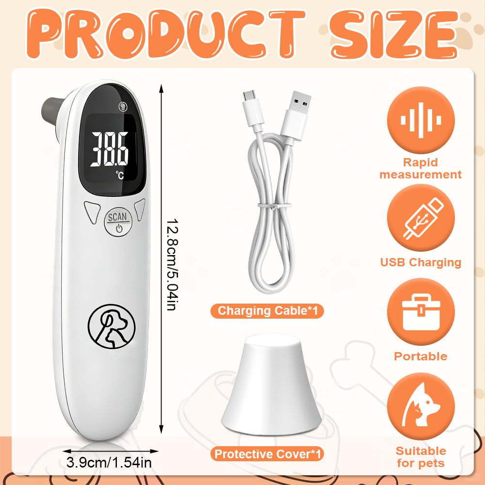 Fieberthermometer Hund, Digitales Haustierthermometer mit LED-Anzeige, Tragbares Fiebermessgerät Ohr für Hunde und Katzen, Ohrthermometer Hund mit Speichermodus – Bild 2