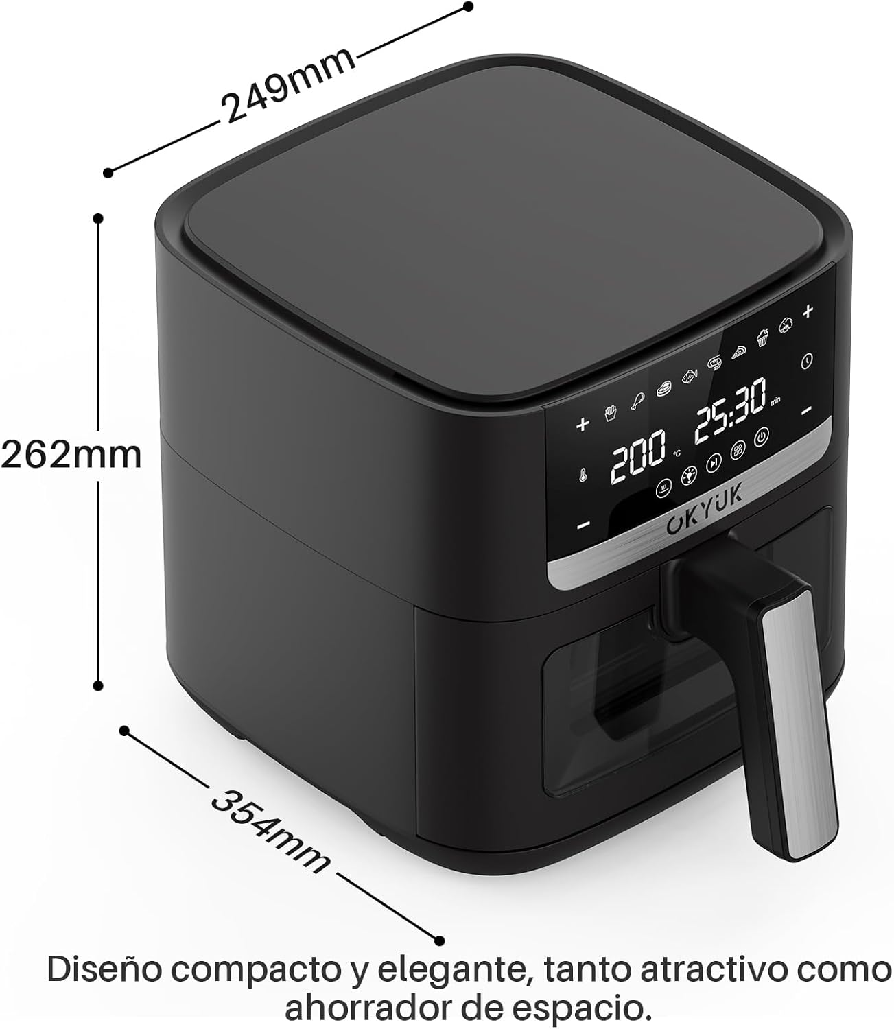 OKYUK Heißluftfritteuse 6L Airfryer XL - 1200W Fritteuse ohne Öl mit Metallinnenraum | Heißluftfritteuse, Heißluftfritteuse, 8 Programme, digitales LED-Display, Timer, benutzerfreundlich, 80–200 °C – Bild 2