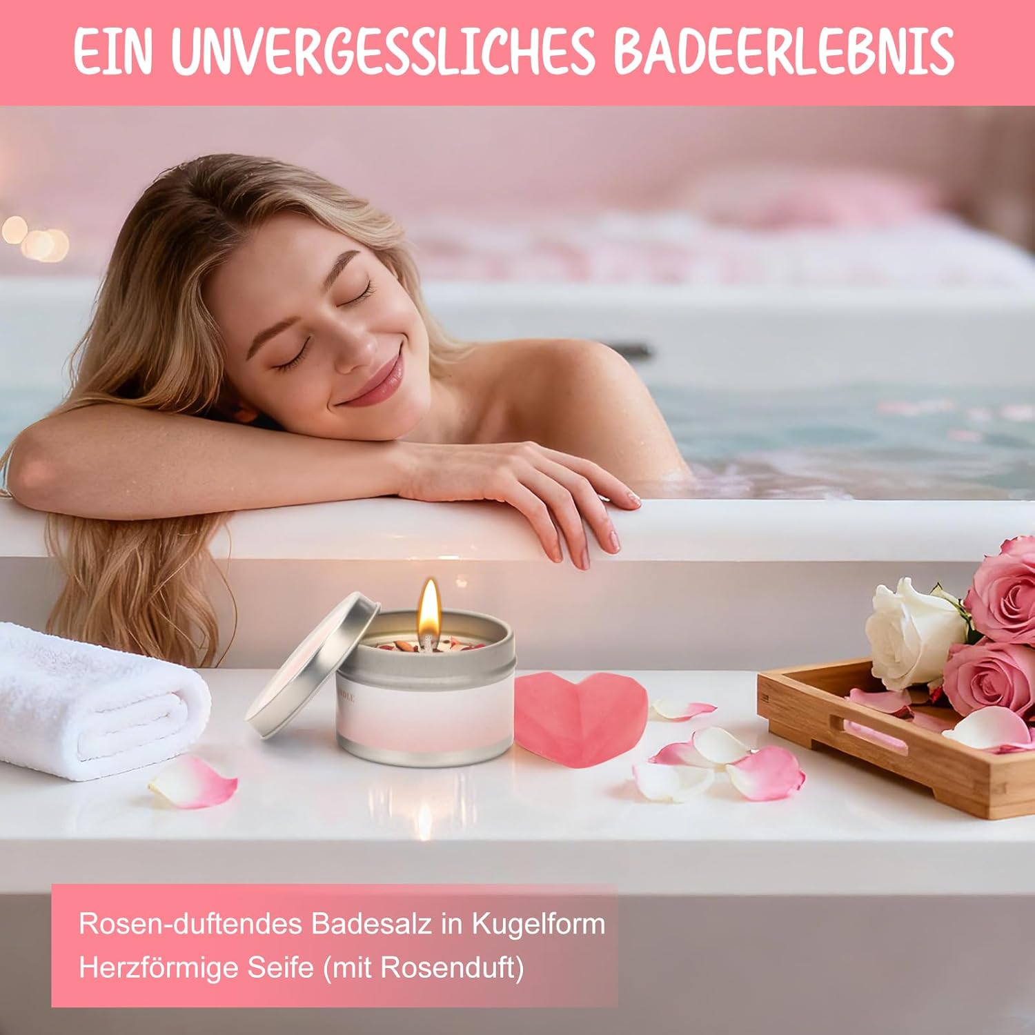 MOWETOO Geschenk für Frauen, Geburtstagsgeschenk für Damen mit Spa-Set mit Rosenduft – Geschenkset für Mutter, Schwester, Ehefrau, Freundin und Kollegen – Bild 3