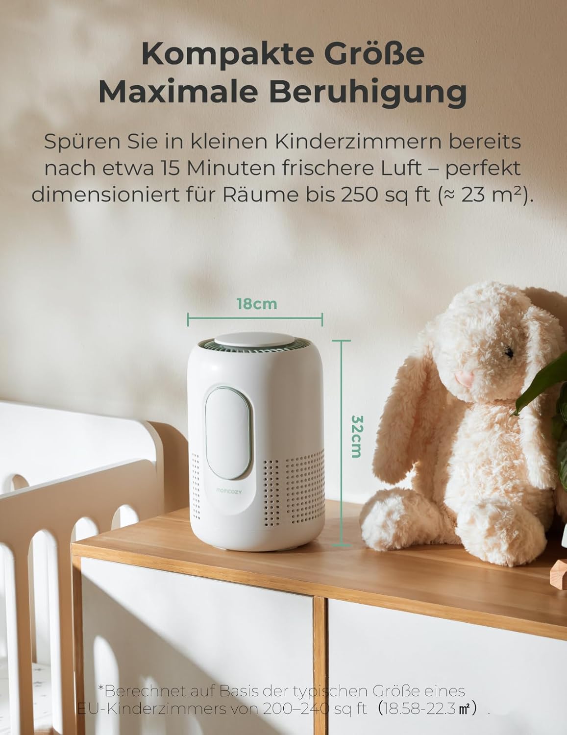 Momcozy Kinderzimmer-Luftreiniger, 4-Filtersystem mit H13-HEPA- und Aktivkohlefilter, PM2,5-Luftqualitätsüberwachung und -Anzeige in Echtzeit mit 3-Farben-Status, 21 dB Schlafmodus – Bild 6
