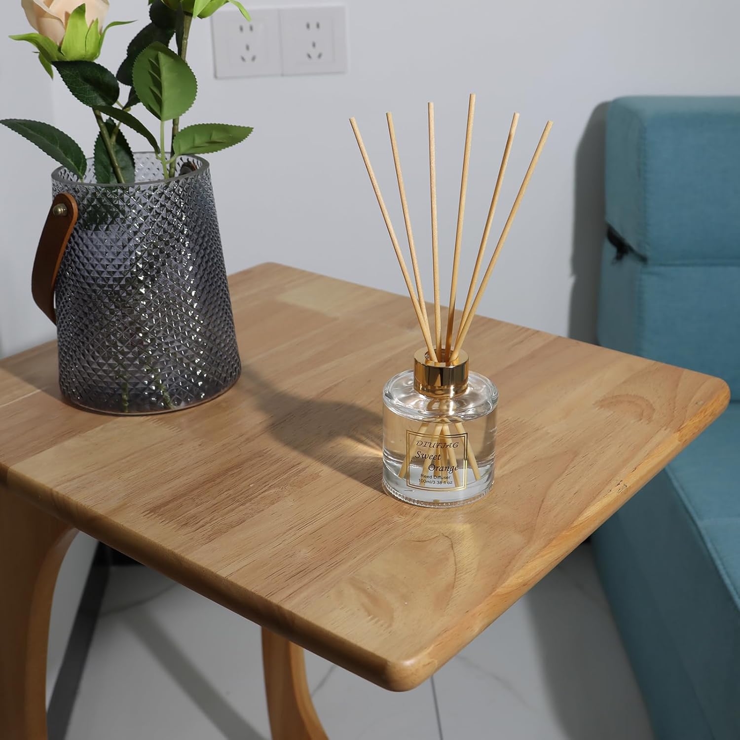 Raumduft-Diffusor mit 6 Duftstäbchen, 100 ml, Orange, Zitrus-Aromatherapie-Diffusor, natürlich, langlebig, Raumduft, Schilfrohr-Diffusor, Lufterfrischer für Schlafzimmer, Büro, Badezimmer, Regaldekoration – Bild 4