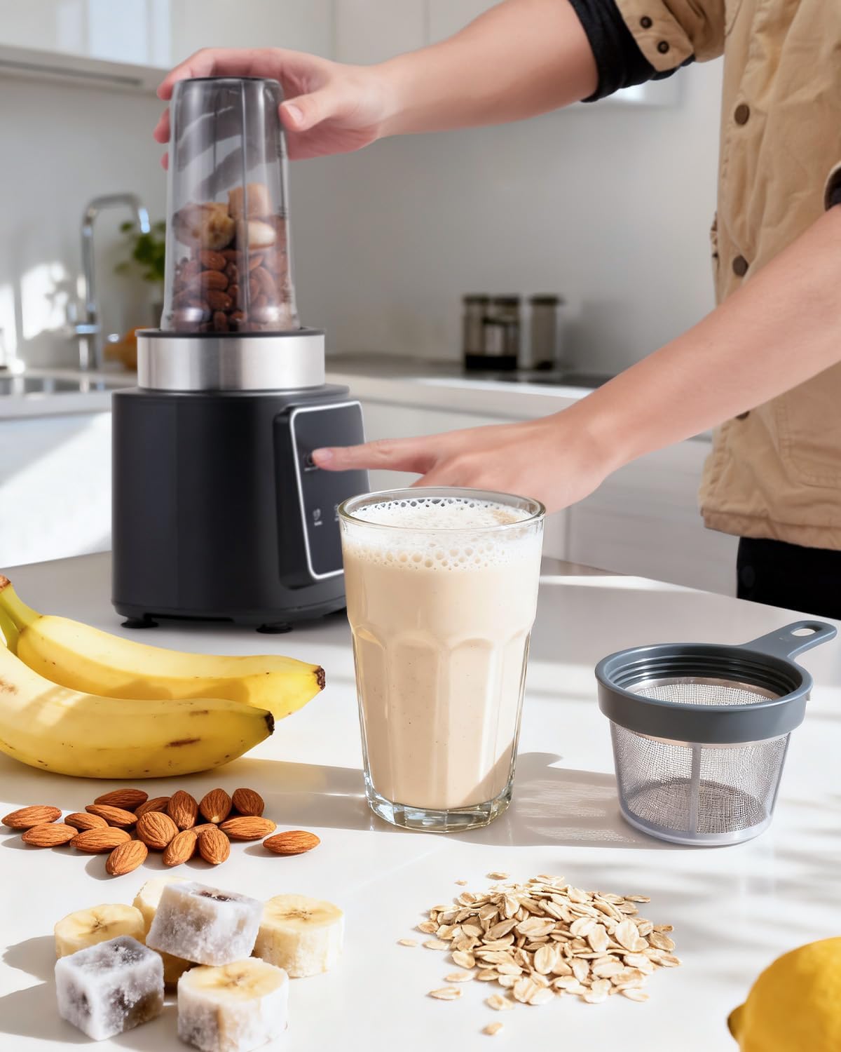 Standmixer, 1500 W, Eisknackmesser, 6 Klingen für Mixer, Smoothie-Maker mit 4 Programmen + Pulse-Funktion, 2 x 900 ml Flasche, für Smoothies, Milchshakes und Einfrieren von Obst – Bild 6