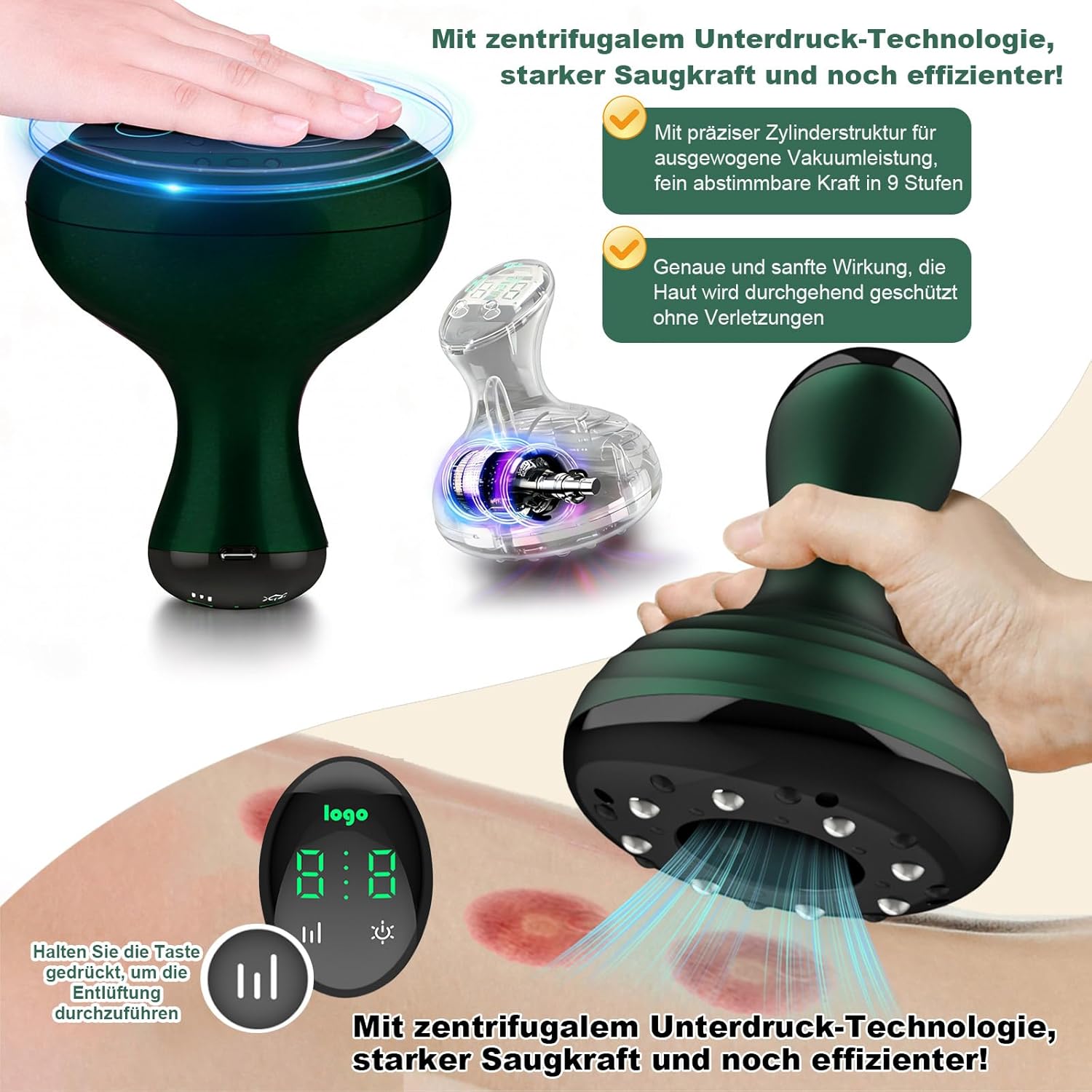 Elektrisches Schröpfmassagegerät mit 9 Stufen, Vakuummassagegerät mit Wärmefunktion und Rotlicht, tragbares Massagegerät für Rücken, Bauch, Arme, Beine, Entspannung und Wohlbefinden zu Hause – Bild 6