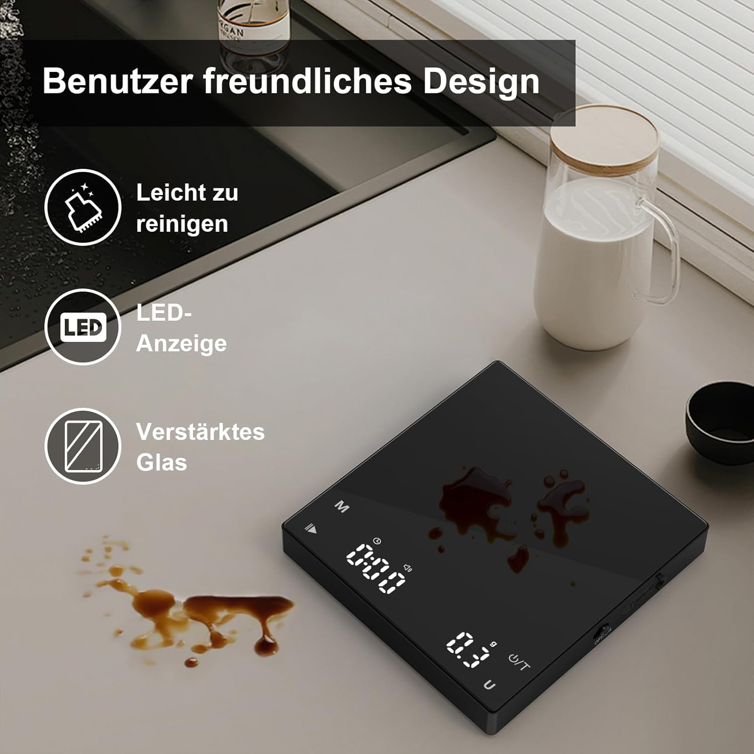 Diyife Wiederaufladbare Mini-Kaffeewaage mit Timer, tragbare Kaffeewaage, Heim-Espressowaage, Präzisionswaage, 2 kg, digitale Küchenwaage mit automatischer Zeitmessung, Touch-Bedienung – Bild 7