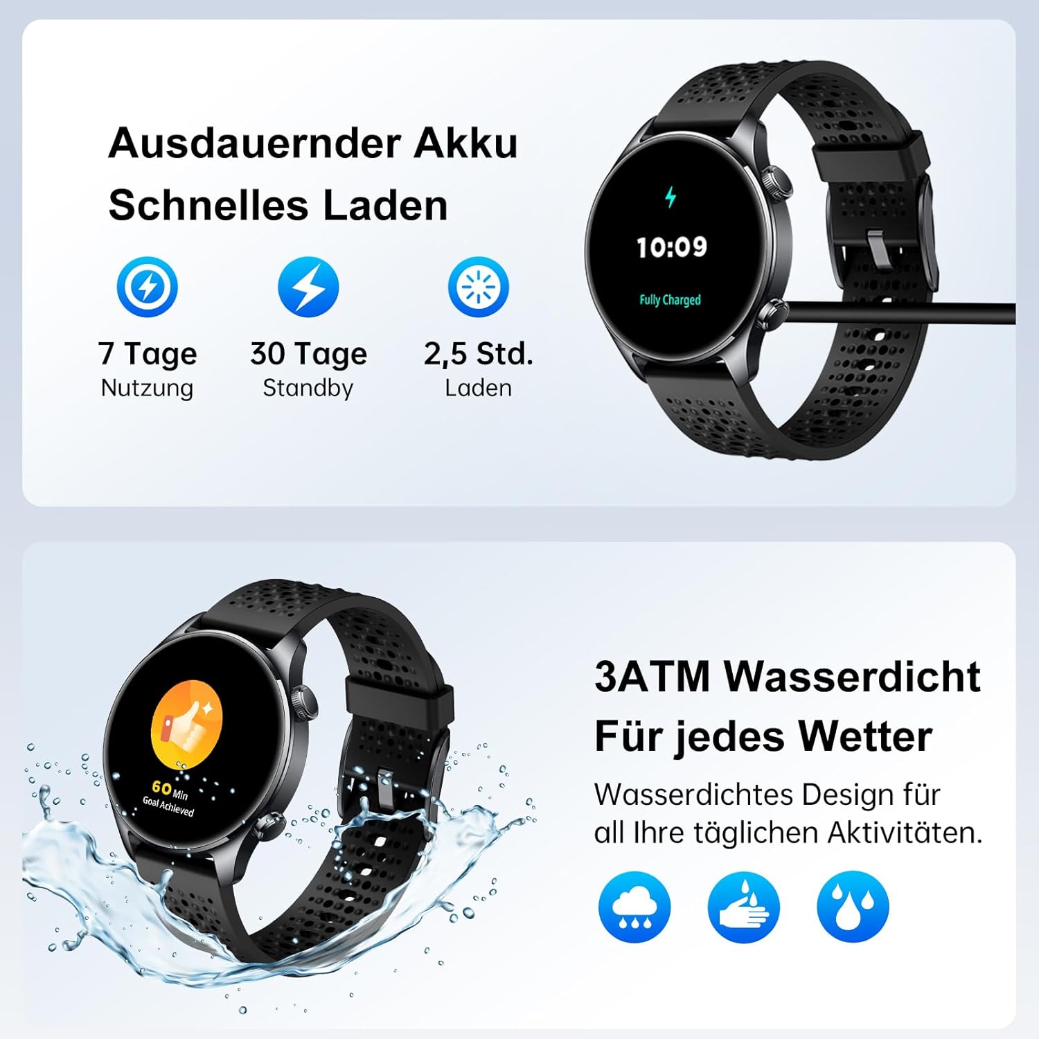 Runde Herren-Smartwatch mit integriertem GPS, 1,43 Zoll AMOLED Always-On-Display, 3ATM wasserdichte Fitnessuhr, 100+ Sportmodi, Herzfrequenz-/SpO2-/Schlafmonitor, Schrittzähler, iOS/Android, Schwarz – Bild 9