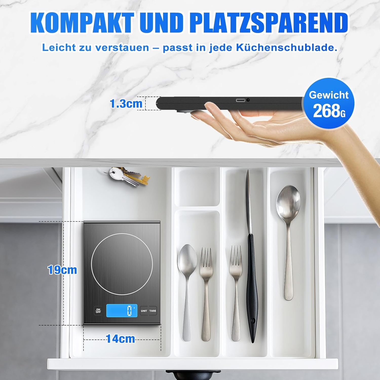 Diyife Schwarze 15-kg-Küchenwaage aus hochwertigem 304-Stahl, Dual-Power-Digitalwaage mit Typ-C-Ladung und Batteriebetrieb, LED-Anzeige mit hellen Zahlen, Tara-Funktion – Bild 7
