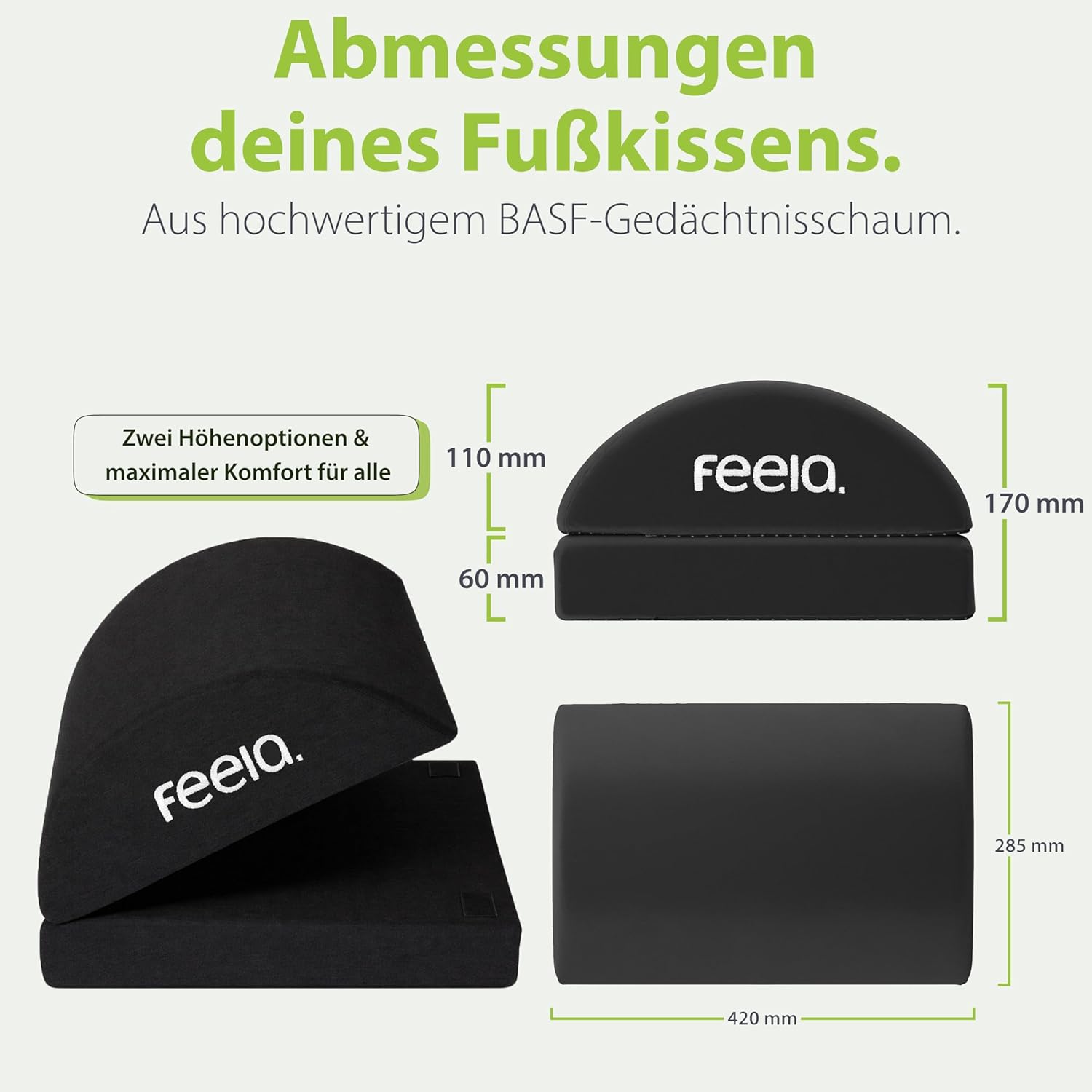 Feela. Fußstützen-Schreibtisch (Vergleichssieger) – Ergonomischer Fußhocker mit Premium-Schaumstoffkern & integriertem Wärmekissen – rutschfest, höhenverstellbar, Schreibtischzubehör (schwarz) – Bild 4