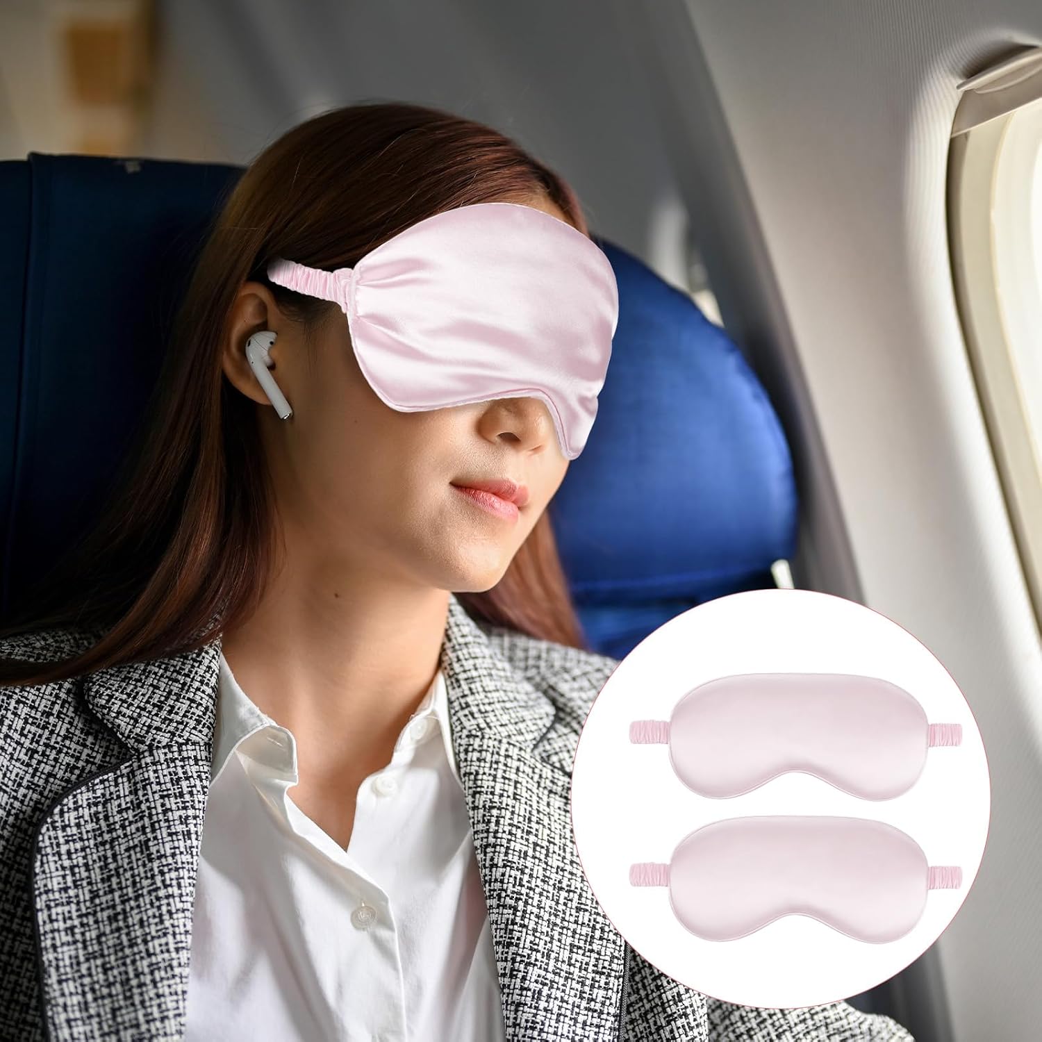 2 Stück Schlafmasken für Männer und Frauen, Seiden-Augenmaske, Seitenschläfer, weiche Seiden-Schlafmaske, lichtblockierende Schlafmaske mit verstellbarem Gummiband, bequeme Nachtschlafmaske für Reisen, Nickerchen – Bild 5