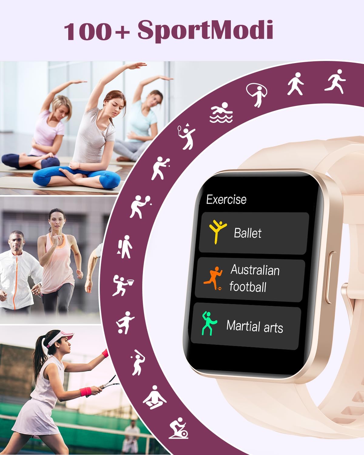 RUIMEN Smartwatch für Damen und Herren, Bluetooth-Anruffunktion, 1,85-Zoll-Fitnessuhr mit über 100 Sportmodi, SpO2-Herzfrequenzmesser, Schlafmonitor, Schrittzähler, IP68 wasserdicht, AI-Sprachassistent für Android iOS-Handy – Bild 3