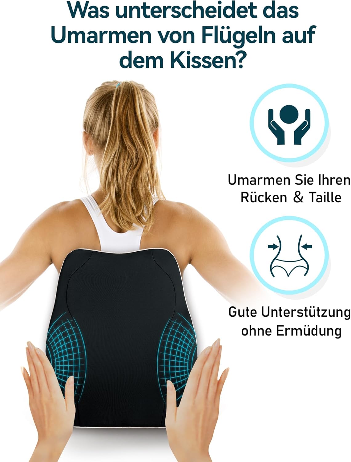 Travel Ease Ergonomisches Memory Foam Rückenkissen, Lendenkissen für Bürostuhl, Schreibtischstuhl, mit antistatischem, hautfreundlichem Bezug und für eine bequeme Sitzhaltung (Schwarz) – Bild 2