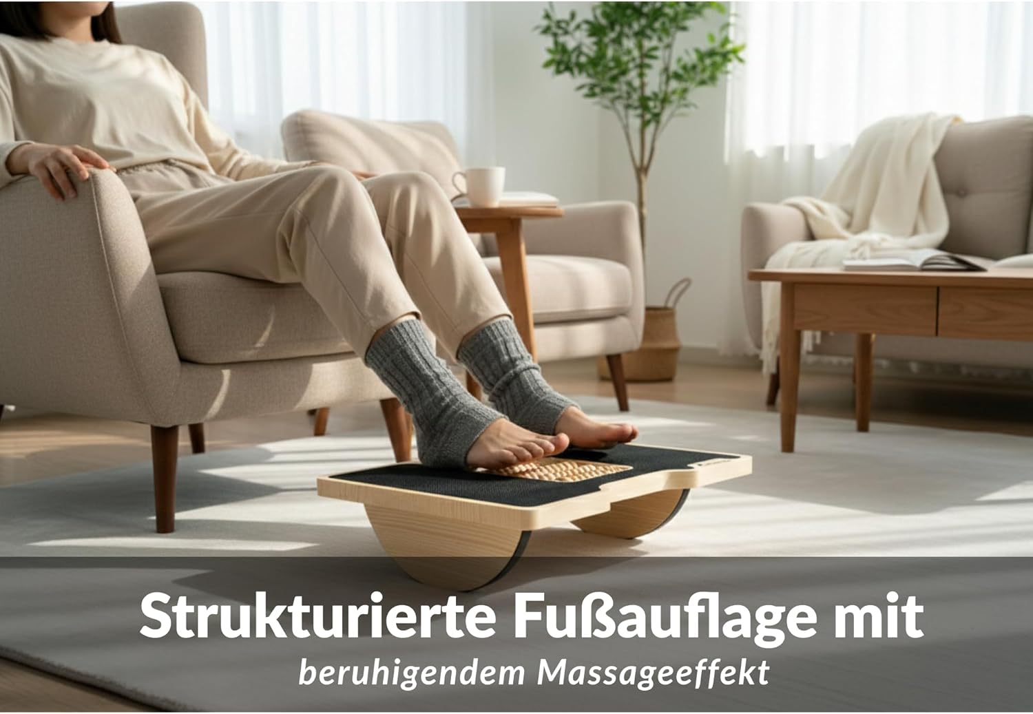 Ergonomische Schreibtisch-Fußstütze mit weicher, schwingender Massageoberfläche, Reflexzonenmassage aus Kiefernholz, massiv, faltbar und tragbar, elegantes Design, ideal für Zuhause und Büro – Bild 2