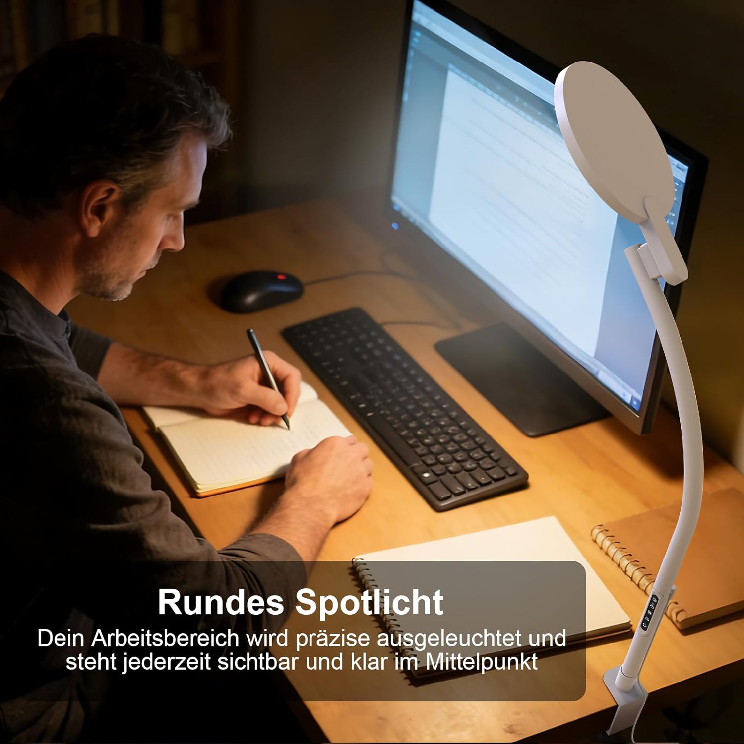 Tageslicht-Schreibtischlampe, verstellbare Schwanenhalslampe, 5 Farbtemperaturen und 5 Helligkeitsstufen, Tageslichtlampe, 10.000 Lux für Zuhause, Büro – Bild 3