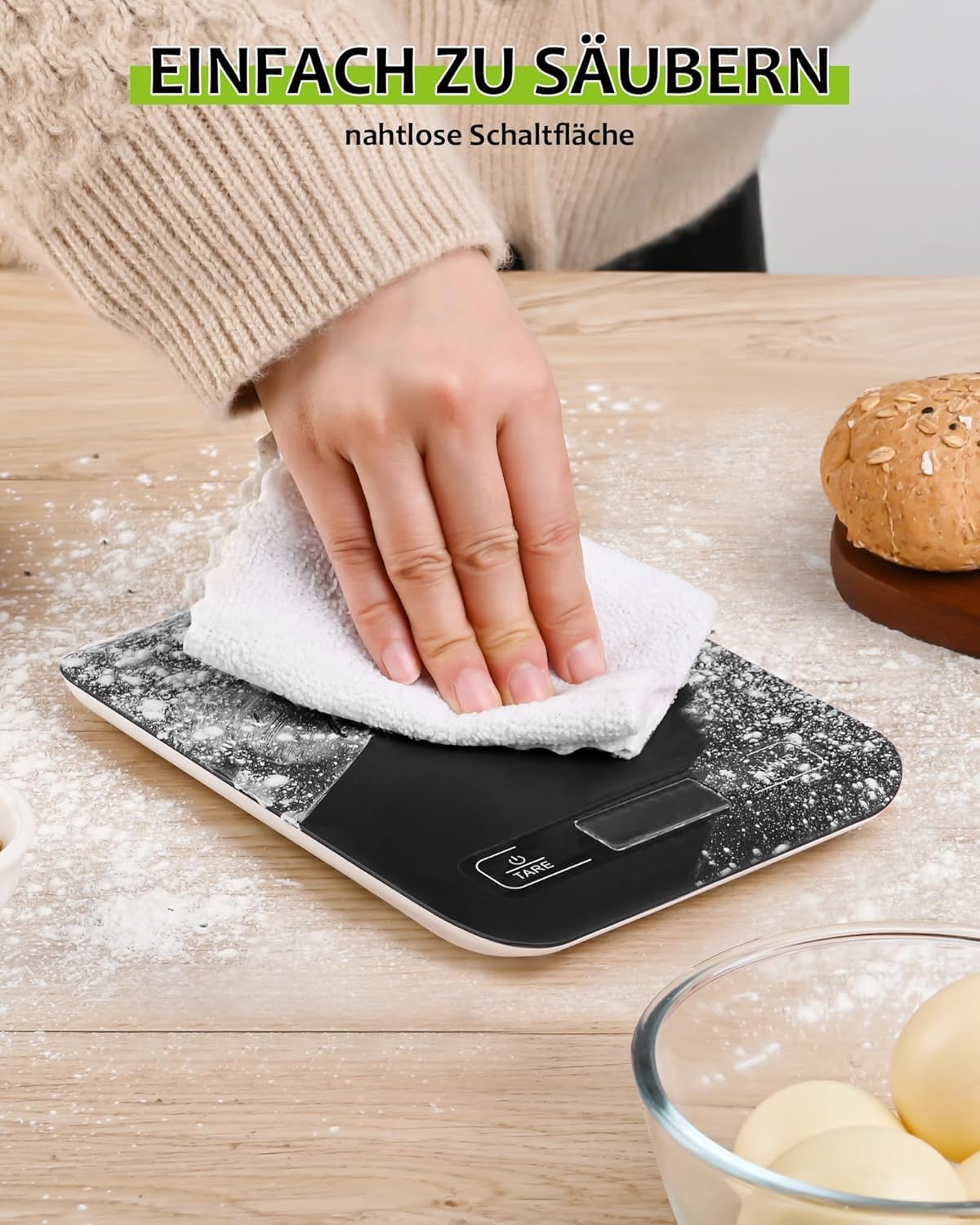 Küchenwaage Digital mit LCD-Display und Tara-Funktion, Präzise 1g Messung zum Backen und Kochen, Schwarz – Bild 6