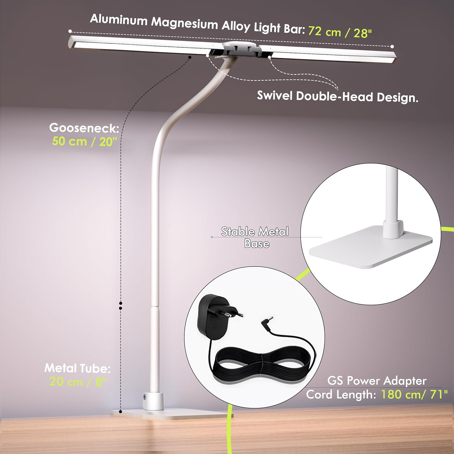 EYOCEAN Schreibtischlampe, Doppelkopf Schreibtischlampe Kinder, Augenschutz Schreibtischlampe, 16W 72cm Tageslichtlampe Schreibtisch mit Fernbedienung, Dimmbare Monitorlampe, Schwanenhals Bürotischlampe – Bild 7