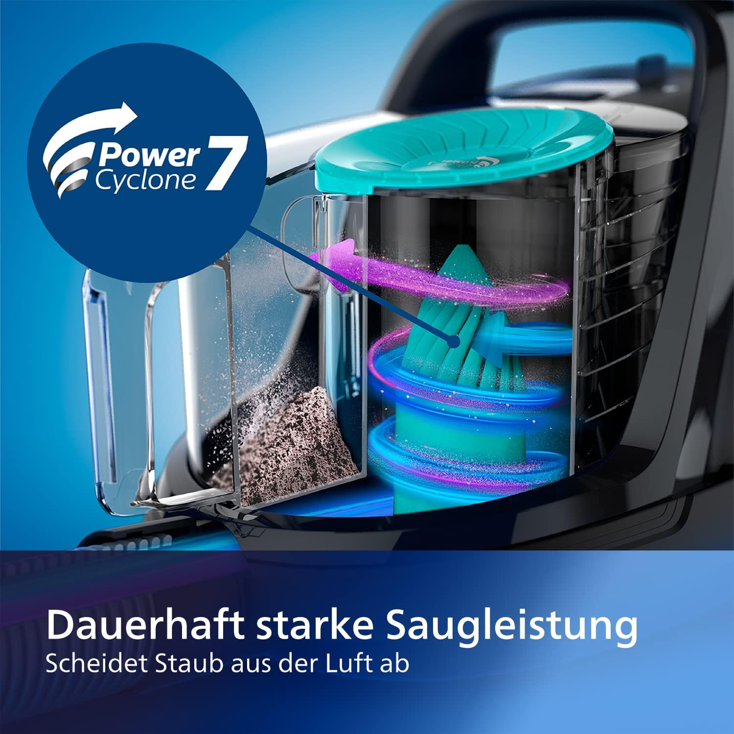 Philips FC9555/09 PowerPro Active beutelloser Staubsauger (900 W, 1,5 L Staubvolumen, inkl. Mini-Turbo-Saugbürste, Hartbodendüse) – Bild 7