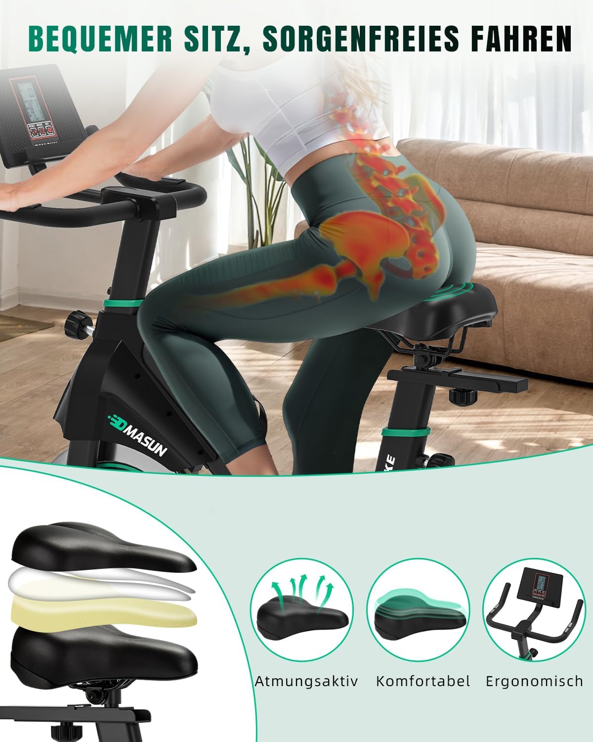 Heimtrainer Fahrrad, DMASUN Hometrainer Fahrrad mit 100% Widerstand, Leise & Stabil, Ergometer mit App kompatibel & LCD-Monitor, verbessertes Indoor Fitnessbike für zuhause, 160/180Kg belastbar – Bild 2