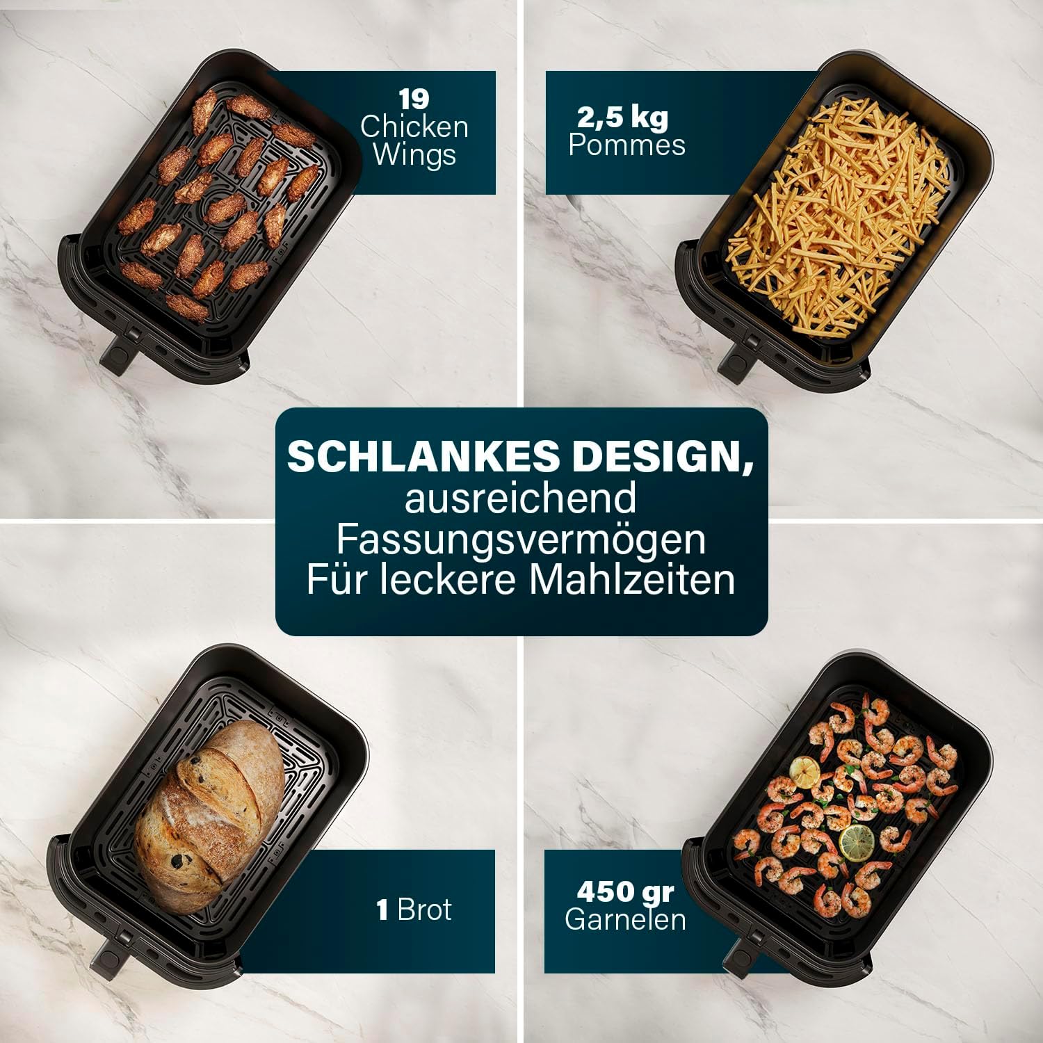 Princess SlimFry Airfryer, 8 l Fassungsvermögen, 2000 W, 8 Programme, digitaler Touchscreen, einstellbare Temperatur, Sichtfenster, automatische Abschaltung, spülmaschinenfest, 182257 – Bild 6