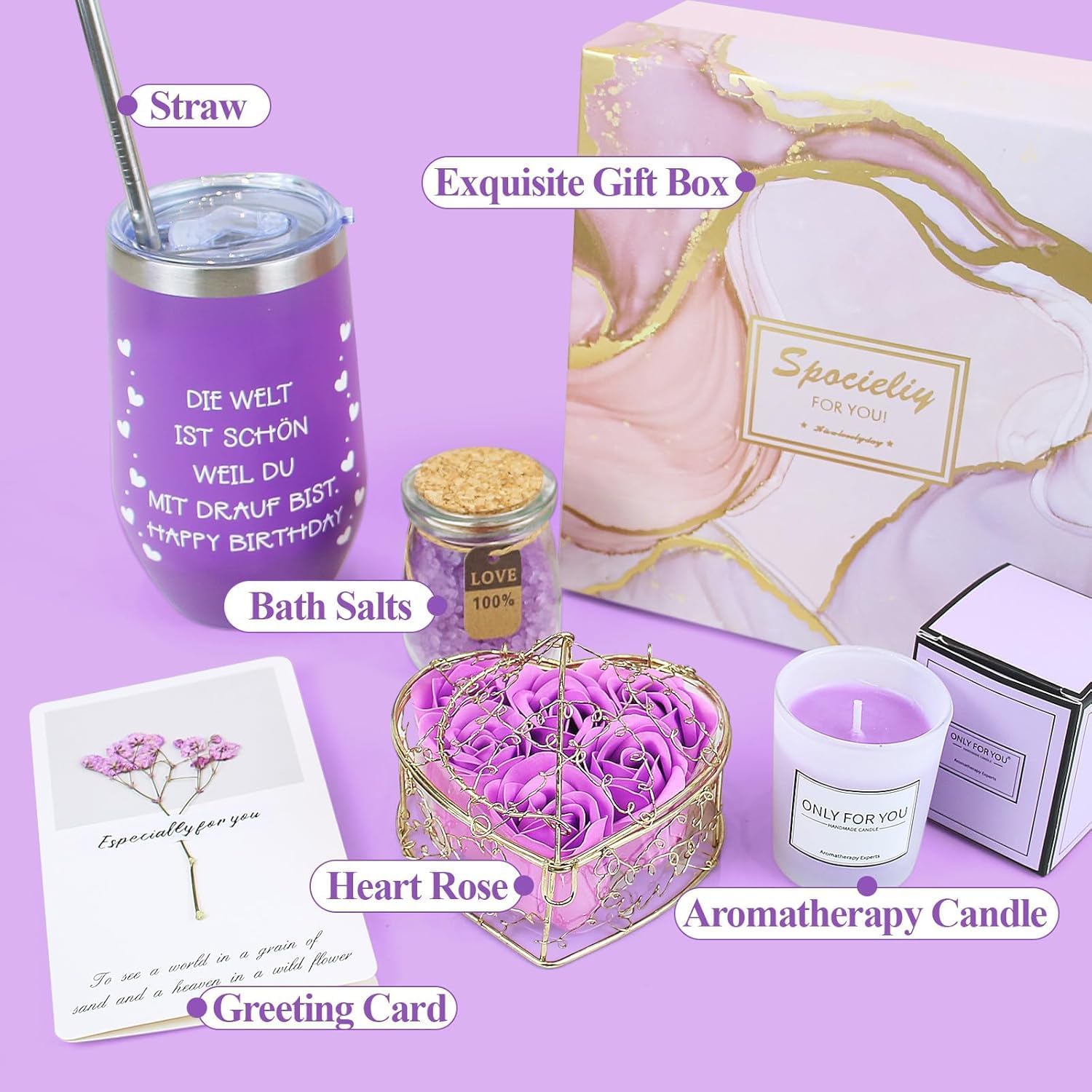 Geburtstagsgeschenk für Frauen – Ritual-Geschenkset mit Geburtstagskerzen | Wellness-Geschenkbox zur Entspannung für die beste Freundin, Mama, Schwester, Happy Birthday-Geschenk zum 18, 30, 40, 50, 60, 70 – Bild 3