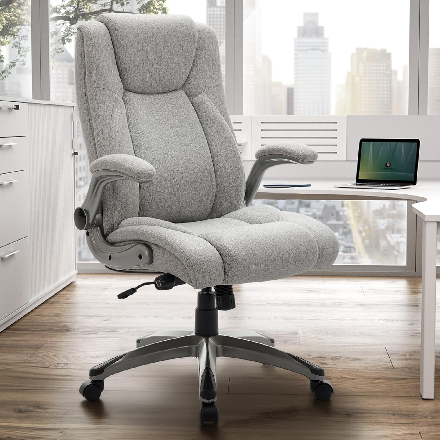 COLAMY Ergonomischer Bürostuhl, Chefsessel mit hoher Rückenlehne, ergonomischer 360°-Drehstuhl für Büro, Schreibtischstuhl, Stoffstuhl mit verstellbarem Neigungsverschluss, Grau – Bild 2