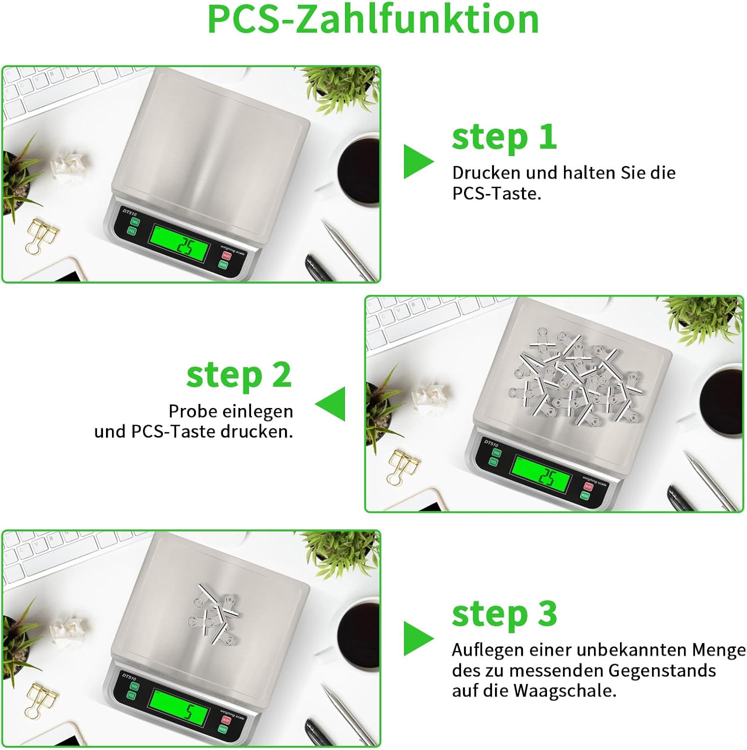Digitale Küchenwaage, 40 kg Küchenwaage mit Stückzählung und Tarafunktion, Küchenwaage mit 6 Maßeinheiten, g/kg/lb/oz/ml/Milch-ml und LCD-Display, Wiegefläche aus Edelstahl zum Backen und Kochen, Silber – Bild 7