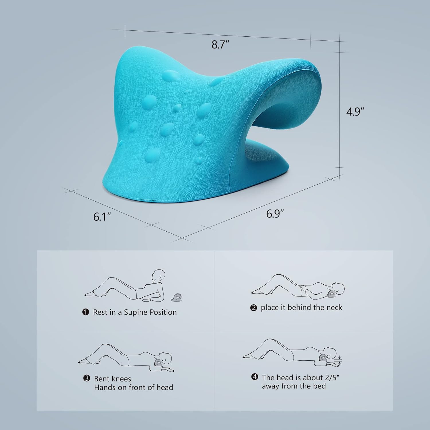 Cozyhealth Nacken- und Schulterentspanner, Nackenstrecker zur Linderung von Nackenschmerzen, Nackenstrecker, Chiropraktikkissen zur Entspannung der Halswirbelsäule, Nackenkissen (blau) – Bild 7