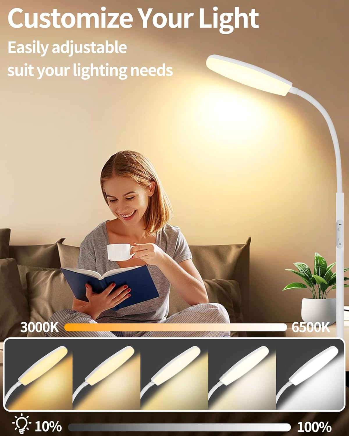 AearKing Tageslichtlampe Stehlampe, 10000 Lux UV-freie Lichttherapielampe, Tageslichtlampe Lichttherapie mit 10 Farben, 6 Helligkeitsstufen & Timer, Tageslichtlampen, Sonnenlichtlampe mit Fernbedienung – Bild 4