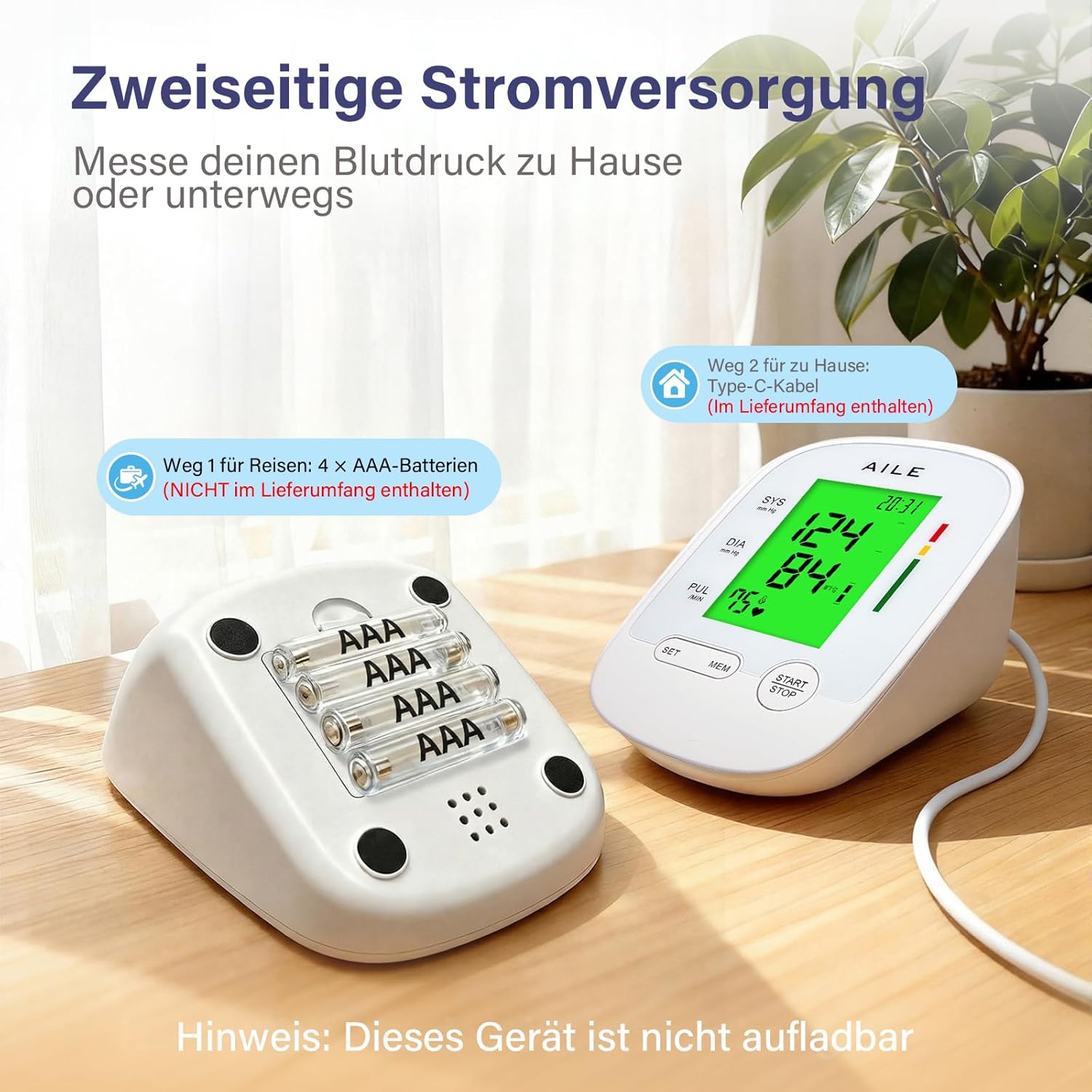 AILE X6 Oberarm-Blutdruckmessgerät (22–42 cm) – Automatisches Oberarm-Blutdruckmessgerät, klinische Präzision ±3 mmHg, 3-farbige Hintergrundbeleuchtung, großes LCD, 2 x 99 Speicher, Arrhythmie-Erkennung – Bild 6