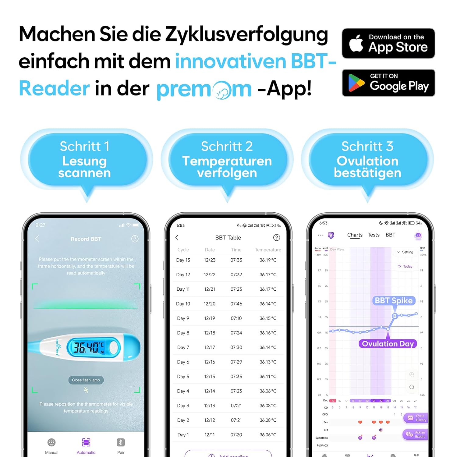 Easy@Home Basalthermometer, Fruchtbarkeitsthermometer zur Zykluskontrolle und Ovulationsverfolgung mit der Premom-App EBT-100B – Bild 4