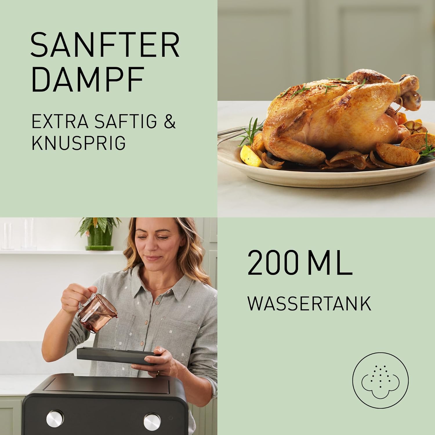 Panasonic NF-BC1000 Flex Heißluftfritteuse mit Sichtfenster, XL flexibler Garkorb, herausnehmbare Trennwand für 2 Kochzonen, 9,6 Liter, 30–230 °C, sanfter Dampf, 8 Voreinstellungen, leicht zu reinigen, Schwarz – Bild 8
