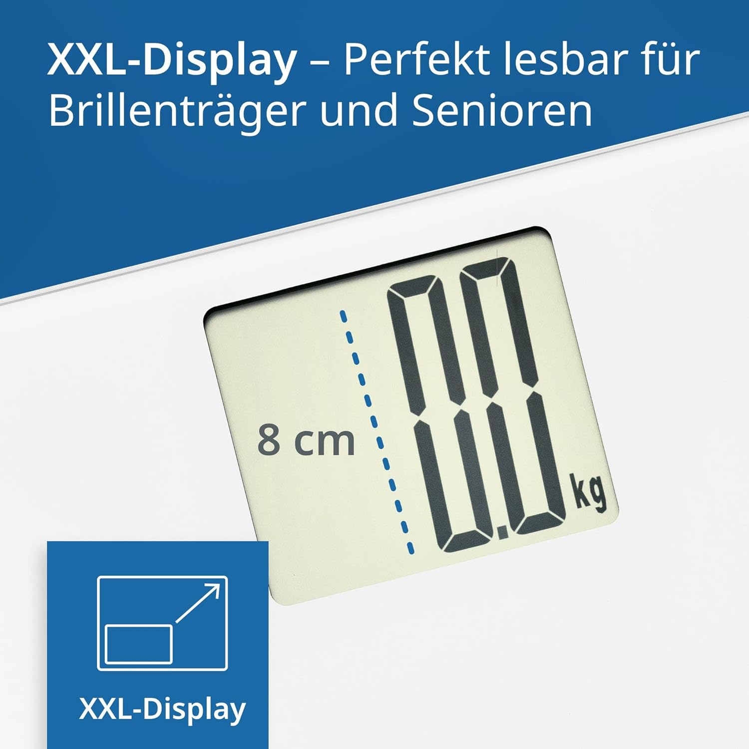 ADE Digitale Personenwaage mit XXL-Display | 200 kg Tragkraft | Besonders gut ablesbare Körperwaage | Ideal für Brillenträger, Senioren | Personenwaage Weiß – Bild 2