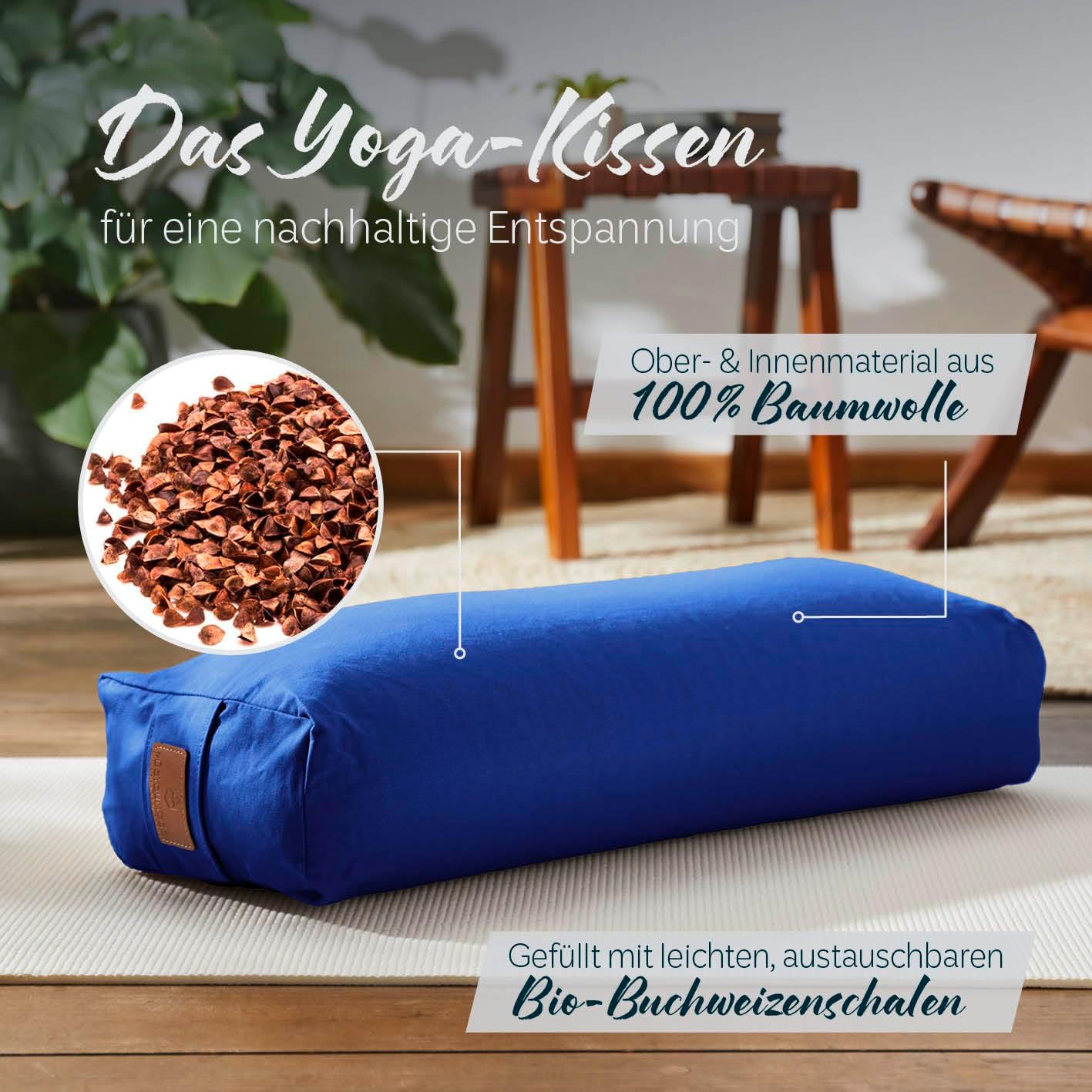 #DoYourYoga Paravati Yoga Bolster 67 cm x 13 cm gefüllt mit Bio-Dinkelspelzen (KBA) oder Bio-Buchweizenspelzen (KBA), Yogakissen mit waschbarem Bezug, Sitzkissen & Zafu-Kissen für Yin Yoga – Bild 2