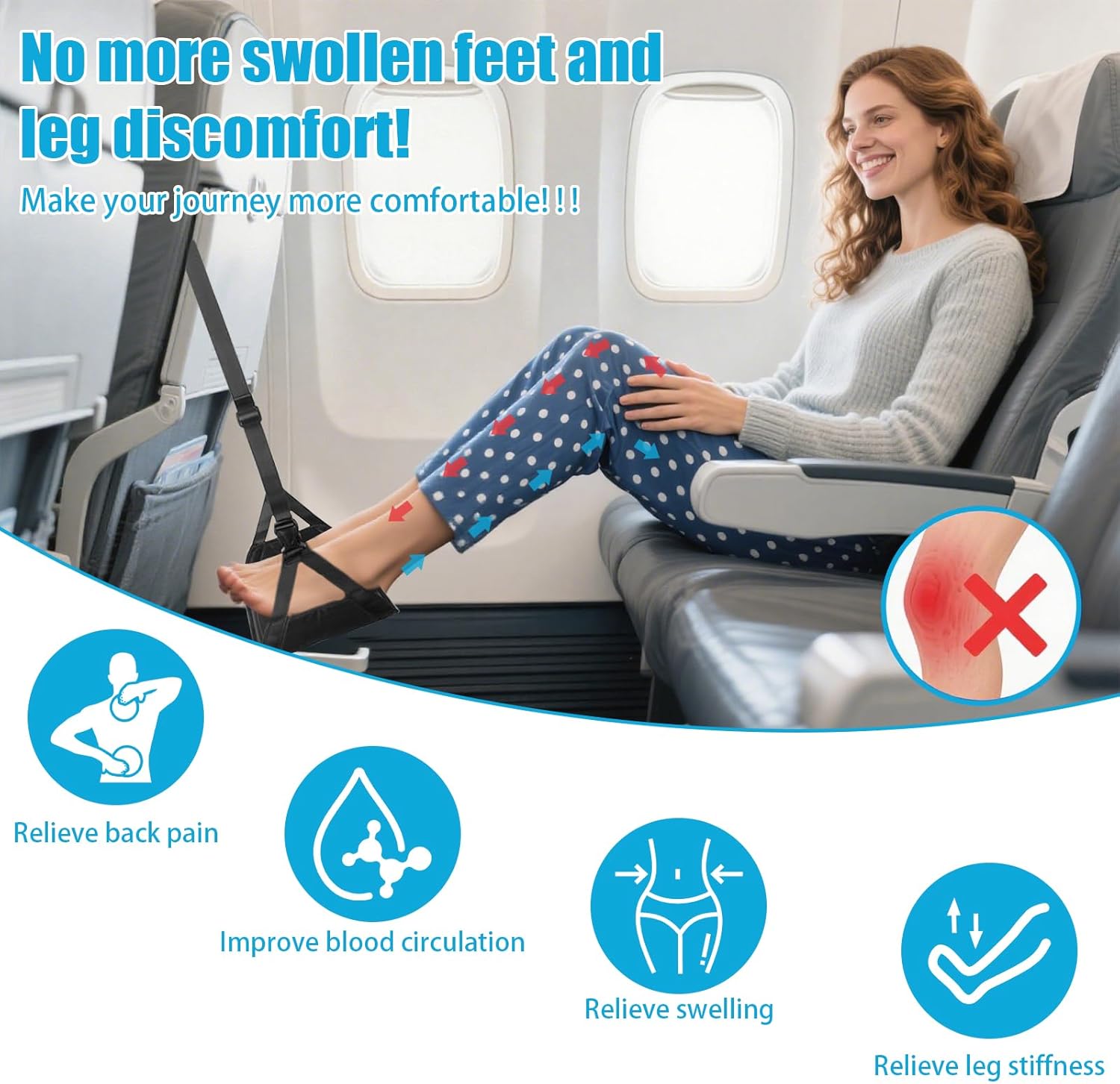 Flugzeug-Fußstütze, Flugzeug-Fußhocker, hängender verstellbarer Fußhocker, Fußhängematte, tragbare Reise-Fußstütze, Reisezubehör, faltbar, bietet Entspannung und Komfort für lange Flüge – Bild 2