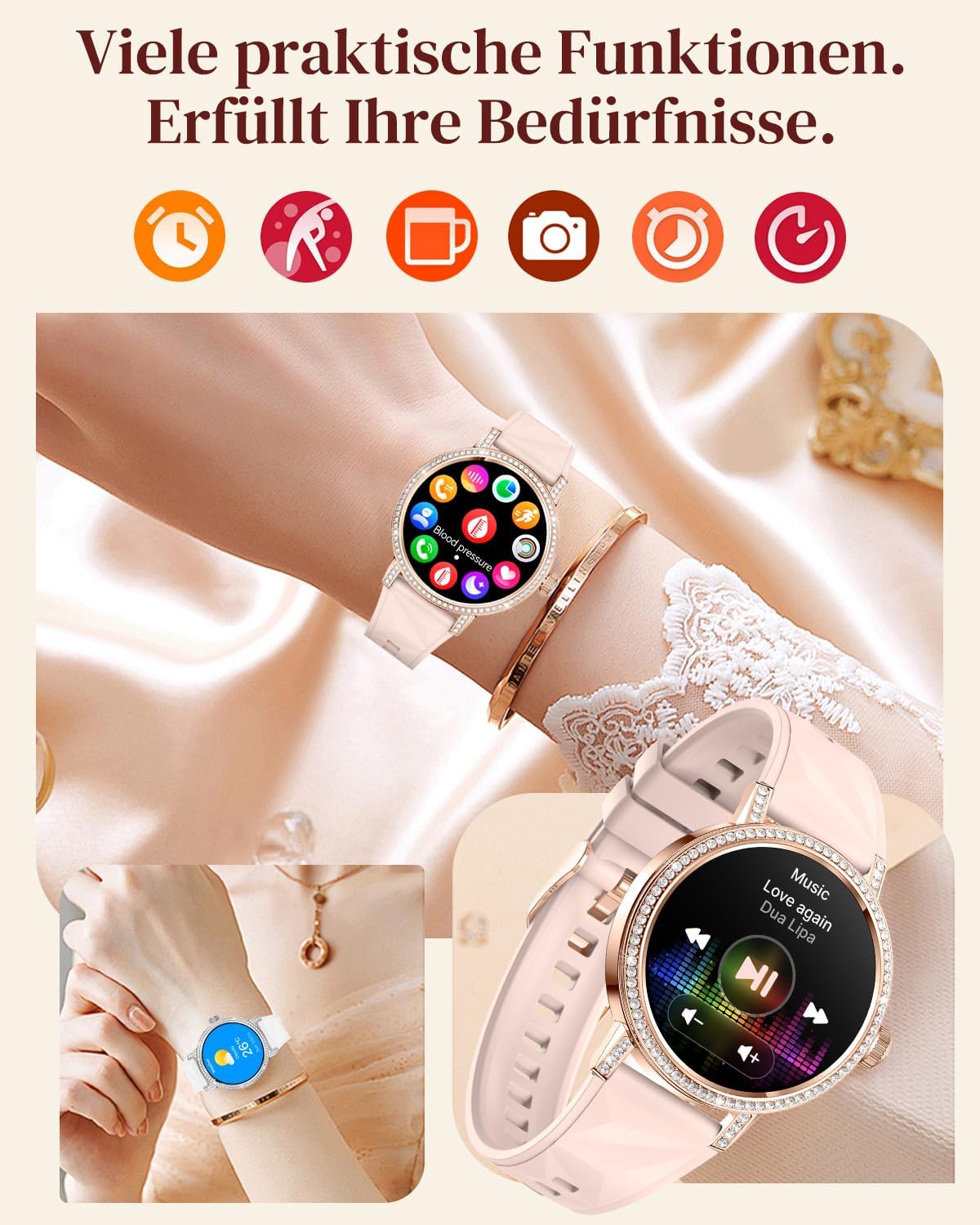 Female Diamond Smartwatch, Bluetooth-Anrufe (Annehmen und Anrufe)/Schlaf-/Herzfrequenz-Smartwatch mit 1,27-Zoll-HD-Display, Fitness-Tracker für Android und iOS – Bild 8
