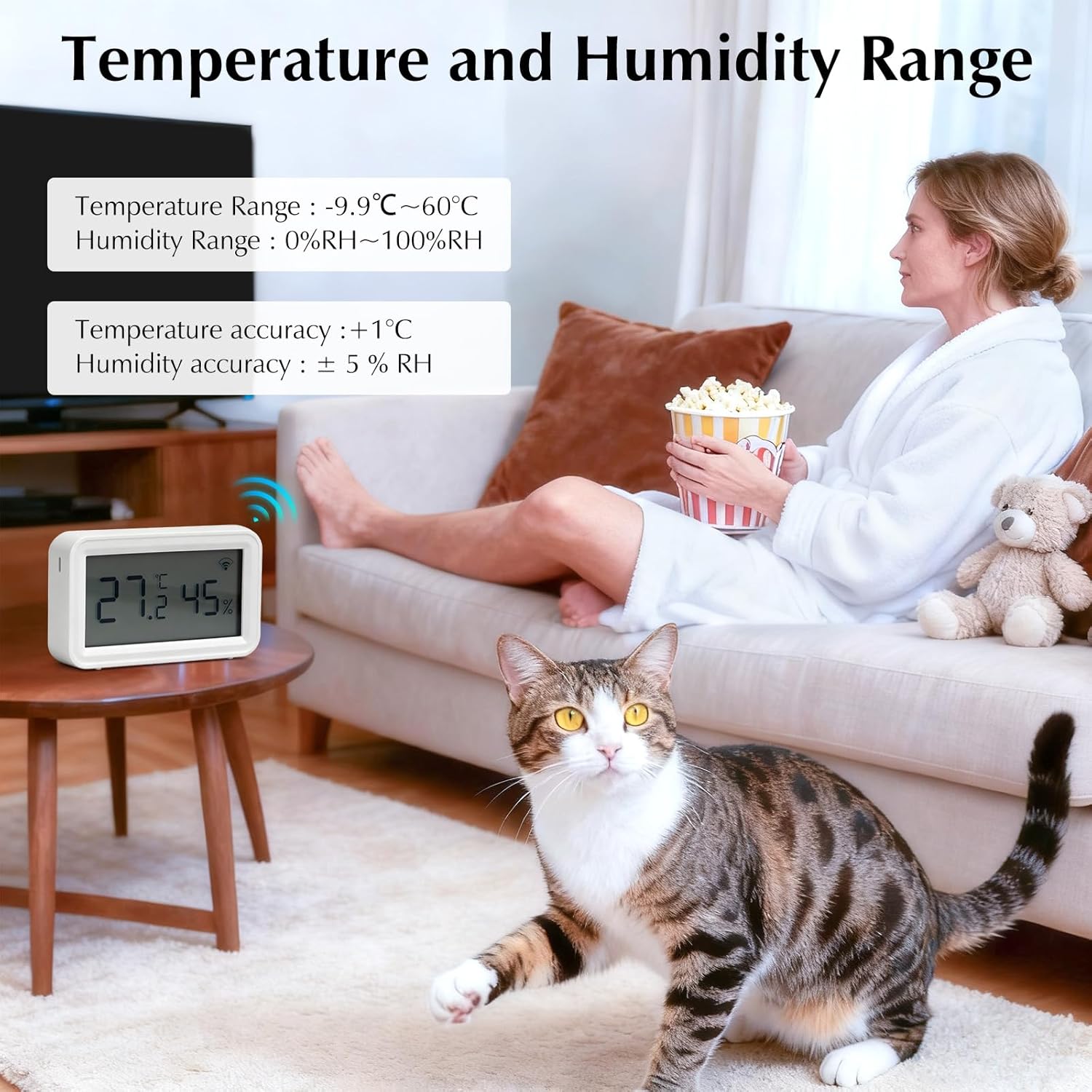 Tuya Innenthermometer-Hygrometer, WiFi-Temperatursensor mit Smart App, LCD-Bildschirm, digitales Thermo-Hygrometer für Raumtemperatur, Keller, Babyzimmer – Bild 2