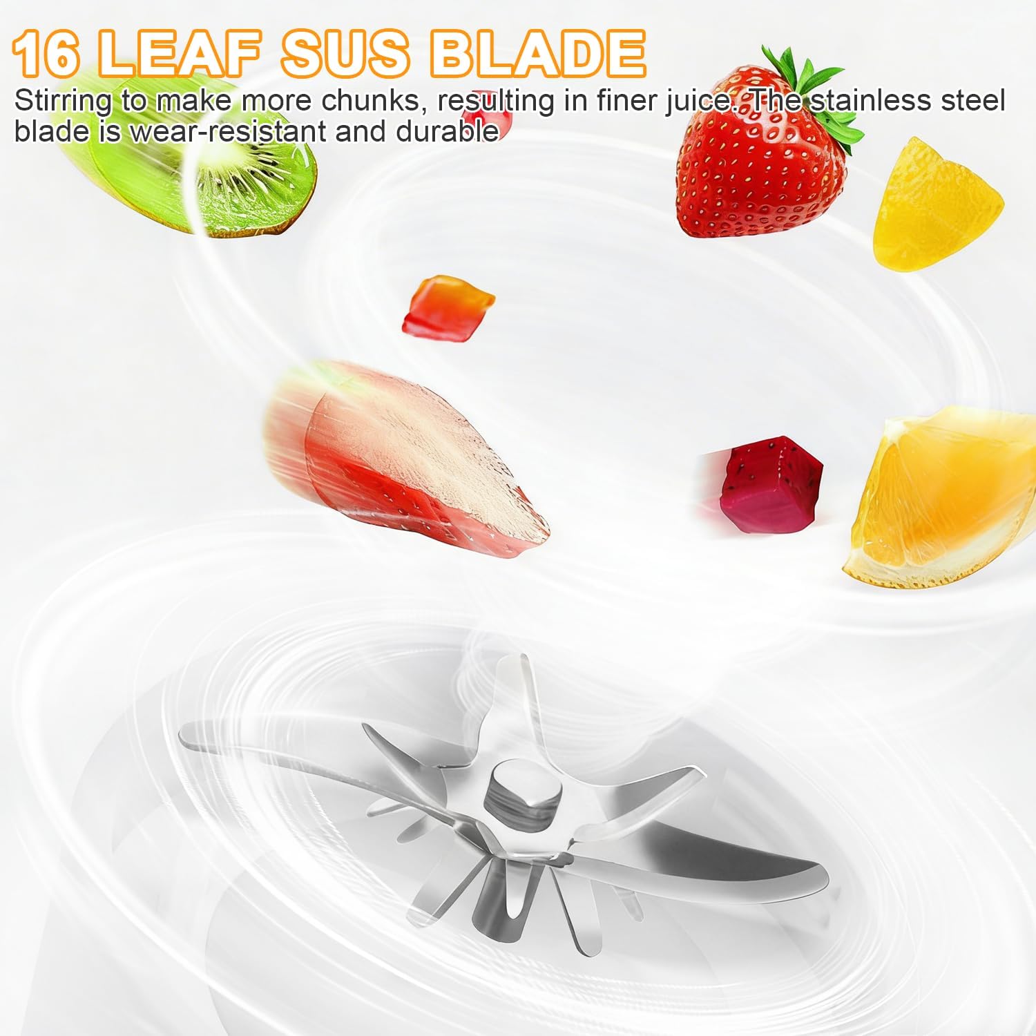 Tragbarer Mixer Smoothie Maker to Go, 500 ml tragbarer elektrischer Entsafter mit Digitalanzeige, 16 Blatt SUS-Schneidkopf & USB, Mini-Standmixer für Fitnessstudio, Büro, Camping (weiß) – Bild 4
