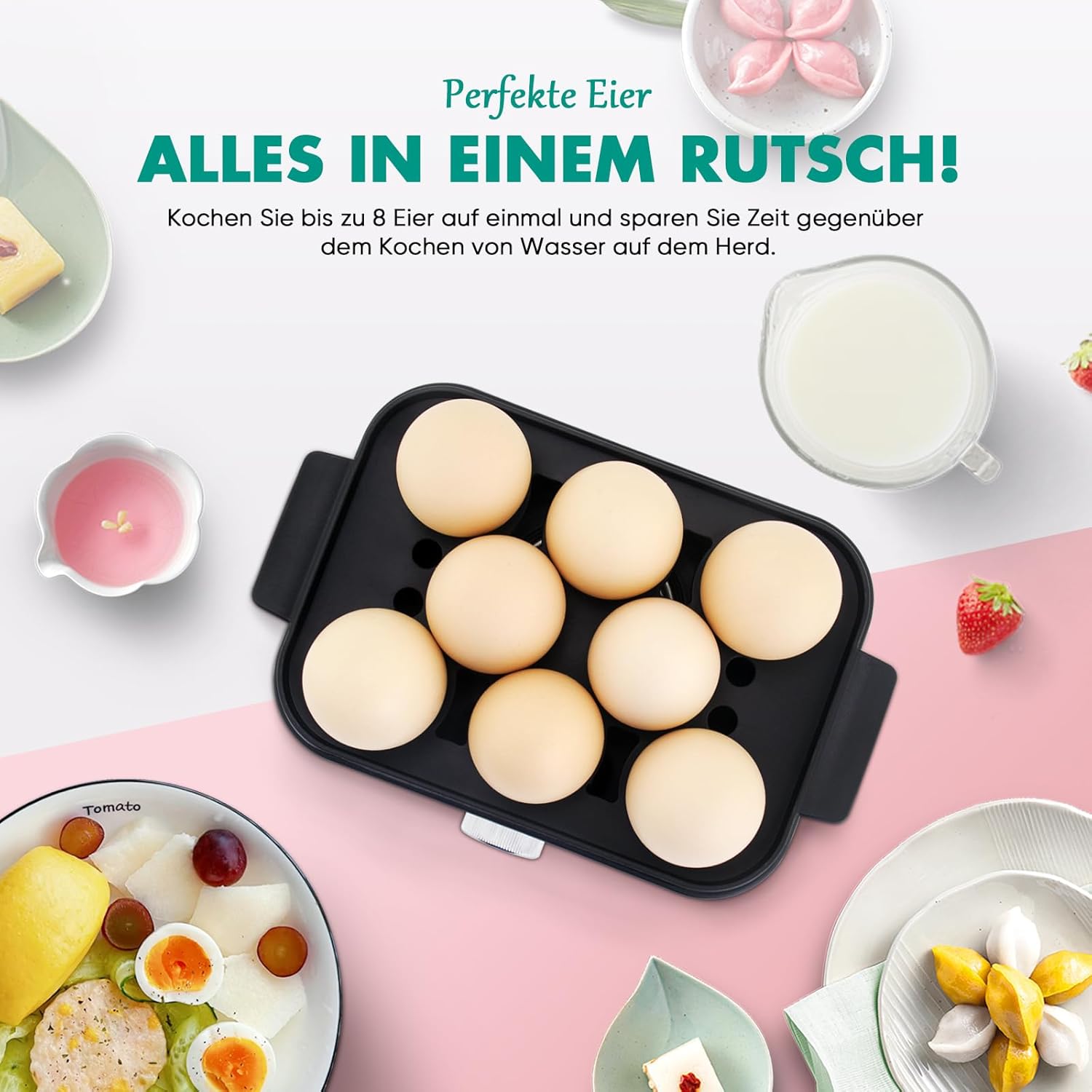 2-stufiger elektrischer Dampfgarer zum Kochen, Multi-Gemüsedampfgarer mit BPA-freien stapelbaren Körben, schneller Eierkocher mit automatischer Abschaltung, ideal für Gemüse, Meeresfrüchte – Bild 2