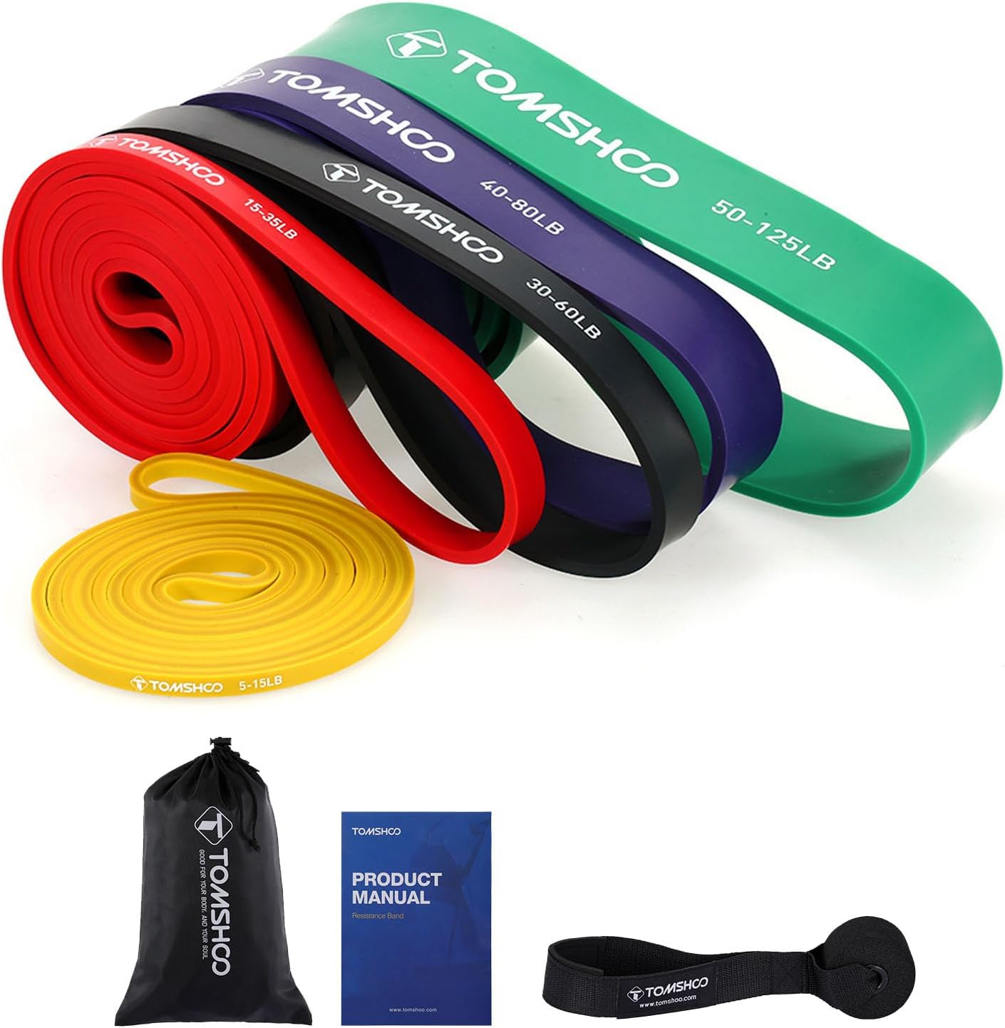 TOMSHOO Fitnessbänder, Widerstandsbänder Set, Klimmzugbänder mit Türanker, Terrabands mit Aufbewahrungstasche, Fitnessband für Muskelaufbau, Yoga und Pilates – Bild 5