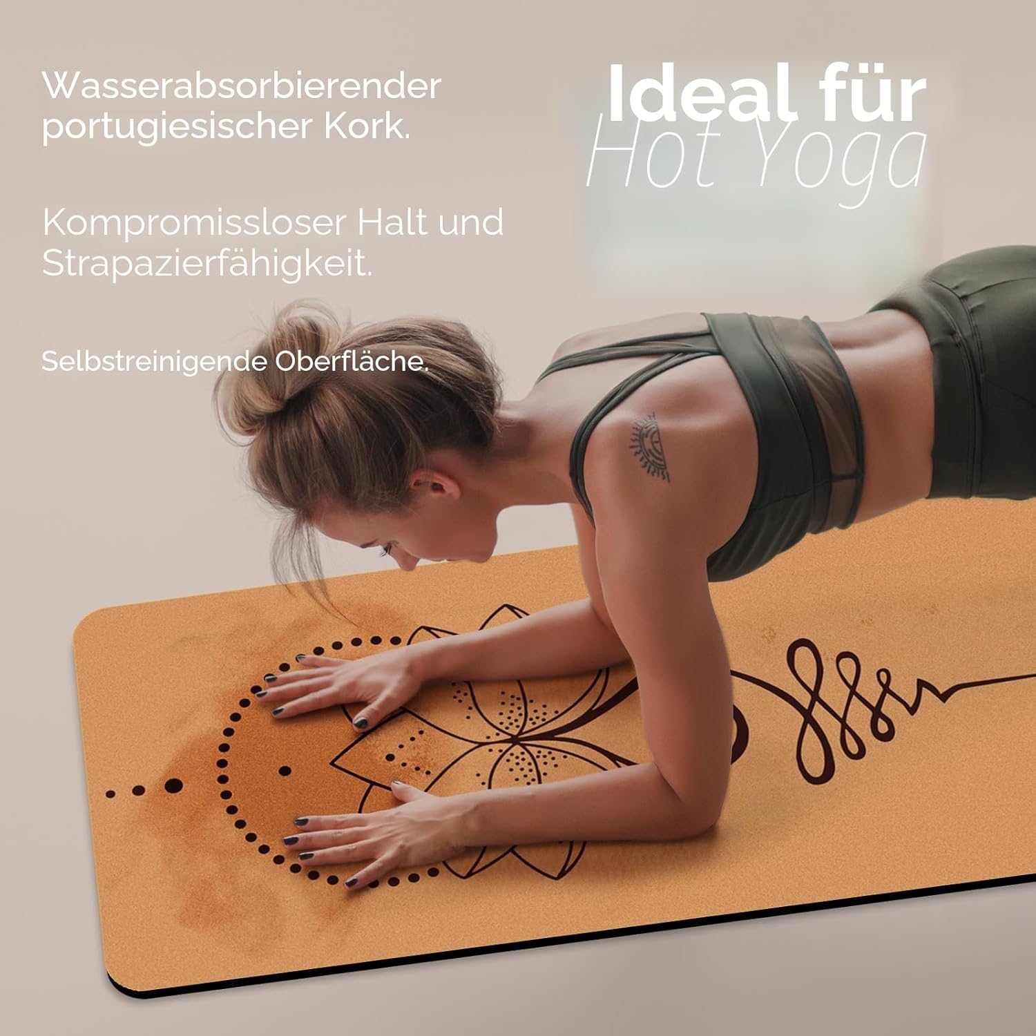 Yogamatte, rutschfest, einzigartiges Design, Naturkork, TPE-Material, Fitness-Trainingsmatte, rutschfest, für Zuhause, Pilates, Aerobic, Fitness & Training, 183 x 61 cm – Bild 5