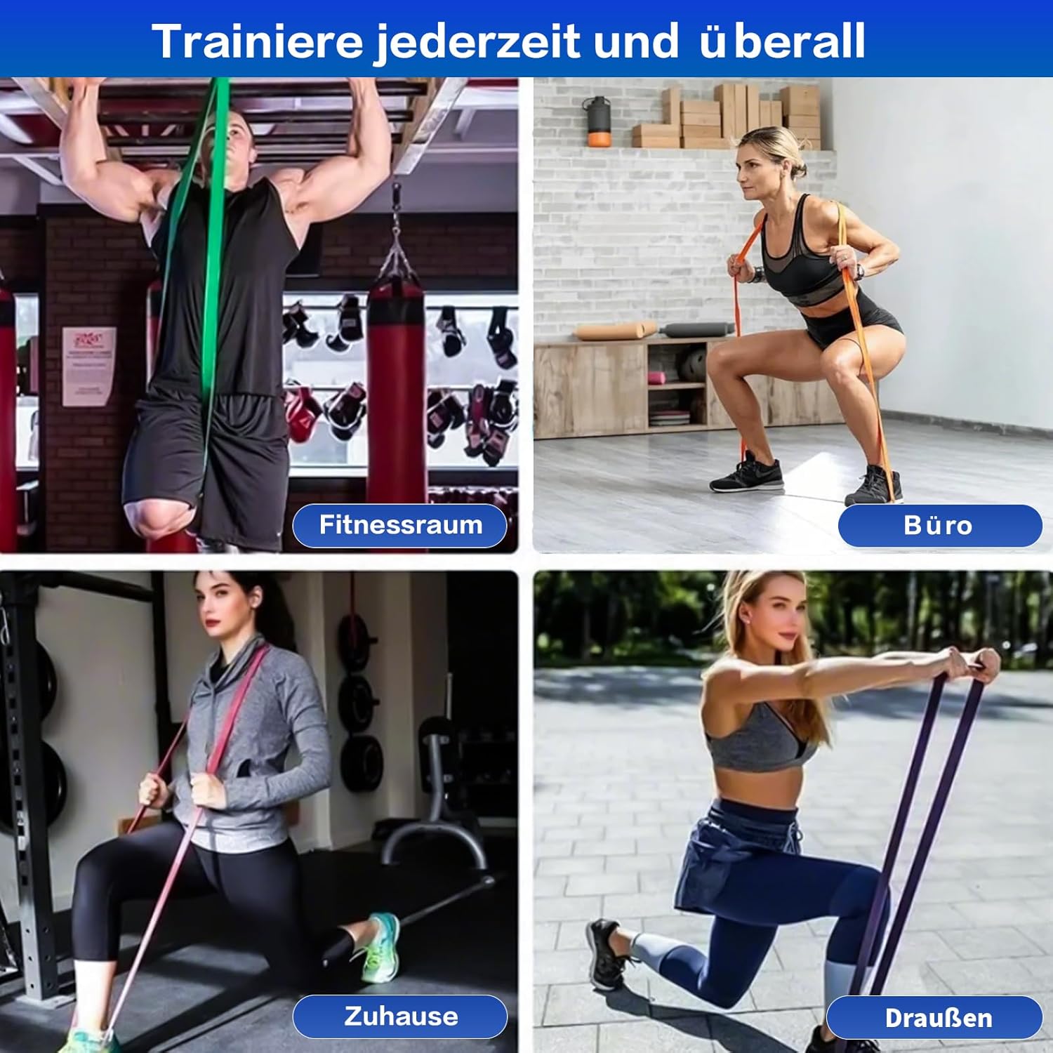 Widerstandsbänder-Set – Widerstandsbänder mit 6 Stärken & Türanker, Griffe & Tasche – Fitnessbänder für Krafttraining, Klimmzüge, Yoga, Pilates, Crossfit, Physiotherapie – Bild 5