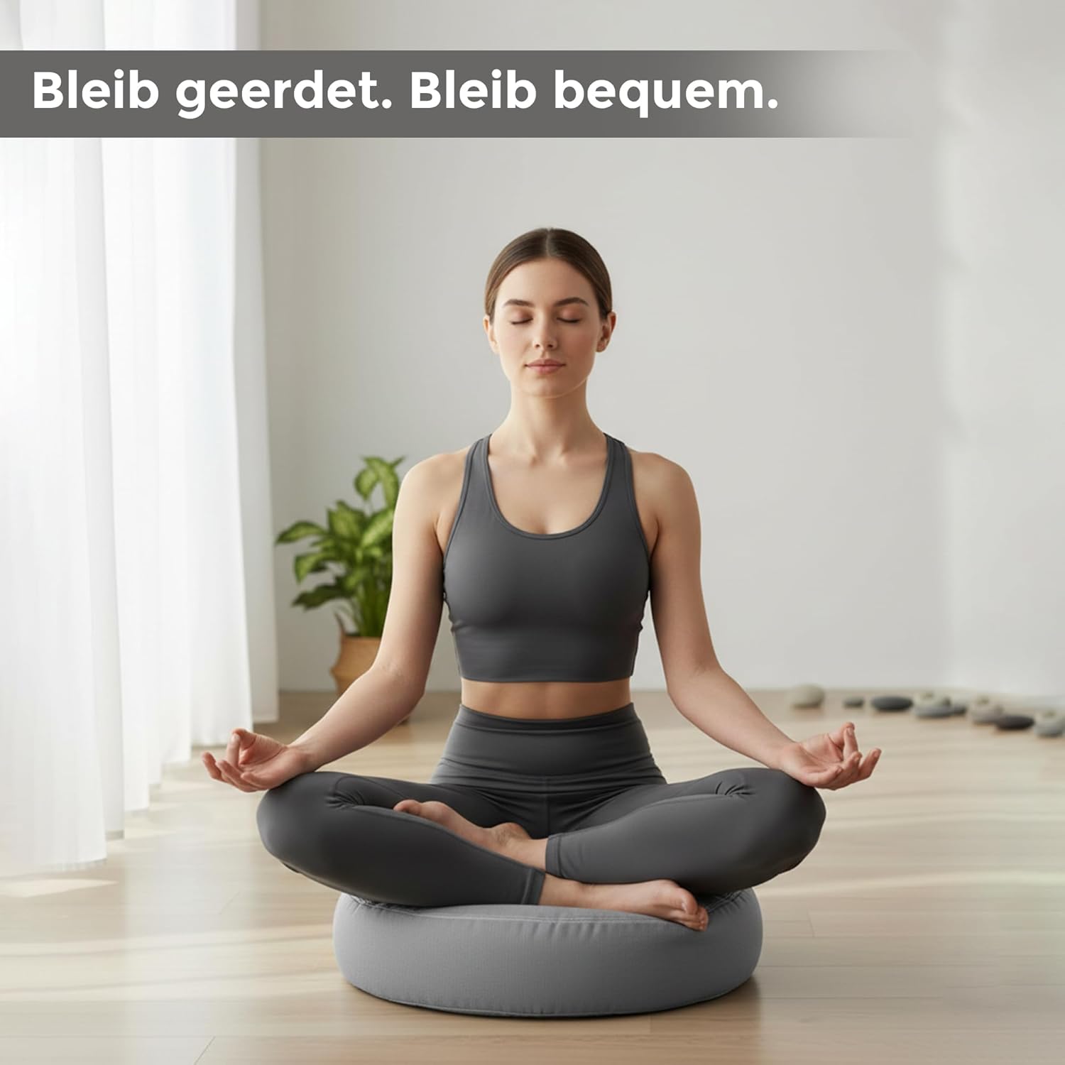 Omok Ergonomisches Yogakissen für Meditation & Entspannung, abnehmbares & waschbares rundes Sitzkissen mit Buchweizenfüllung, nachhaltiges Boden- & Sitzkissen (Grau, 35 x 13 cm) – Bild 7