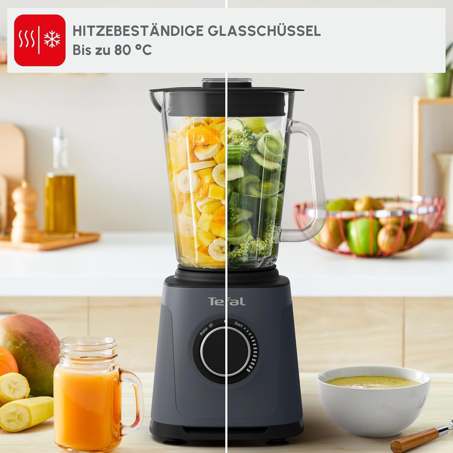 Tefal PerfectMix Essential BL771BF0 Hochgeschwindigkeitsmixer, stufenlos einstellbare Geschwindigkeit, Pulse-Funktion, abnehmbare Powelix-Klingen, hitzebeständiger 2-Liter-Glasbehälter, 1200 W, Grau – Bild 5