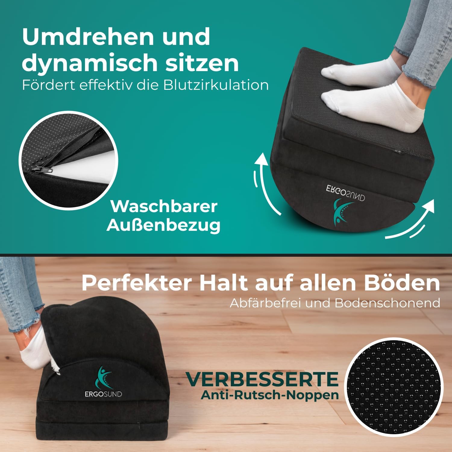 ERGOSUND Fußstützen-Schreibtisch mit Fleece-Fußtasche (3-fach höhenverstellbar) – rutschfest – ergonomischer Fußstützen-Schreibtisch, Heimbüro-Zubehör, Fußstütze – Bild 6